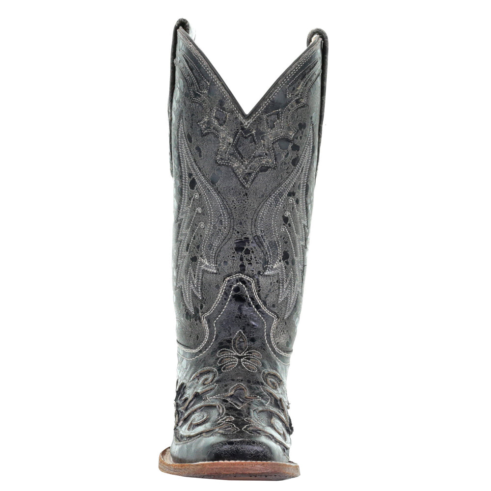 Distressed Embroidered Snake Square Toe Cowboy Boots、mySite、gtrtttuynbv