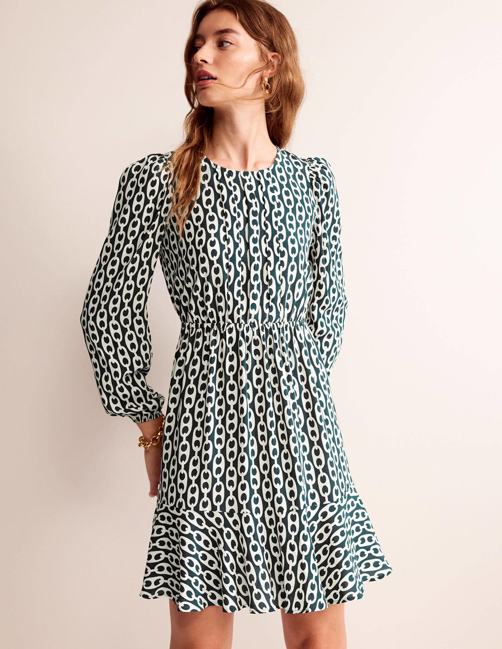  Pleated Peplum Mini Dress-Emerald Night, Geo Chain、mySite、ashleygrahame