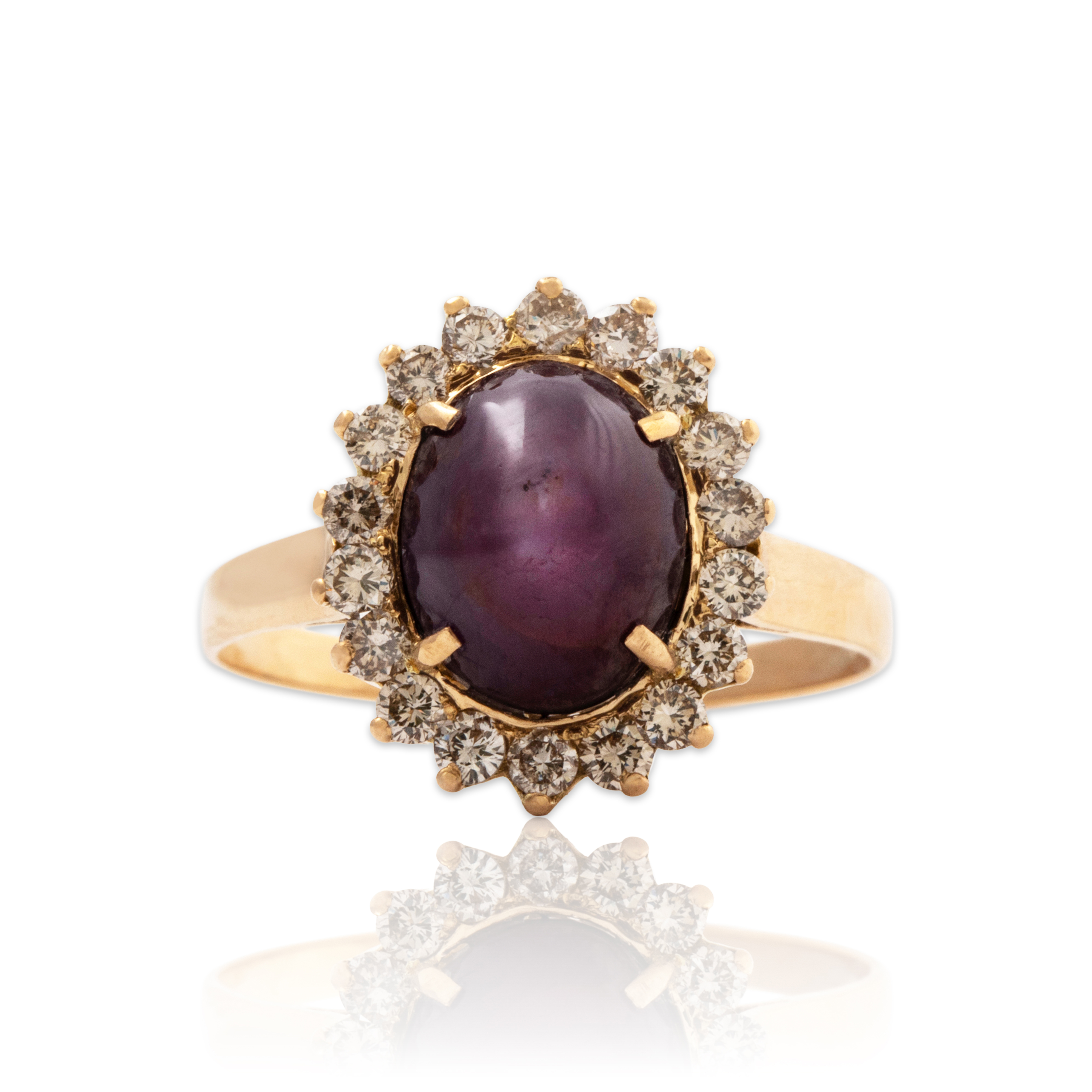 Vintage 18k Yellow Gold 7.7ct Star Ruby .63cttw Diamond Stunning Halo Ring、mySite、hinf8tx79