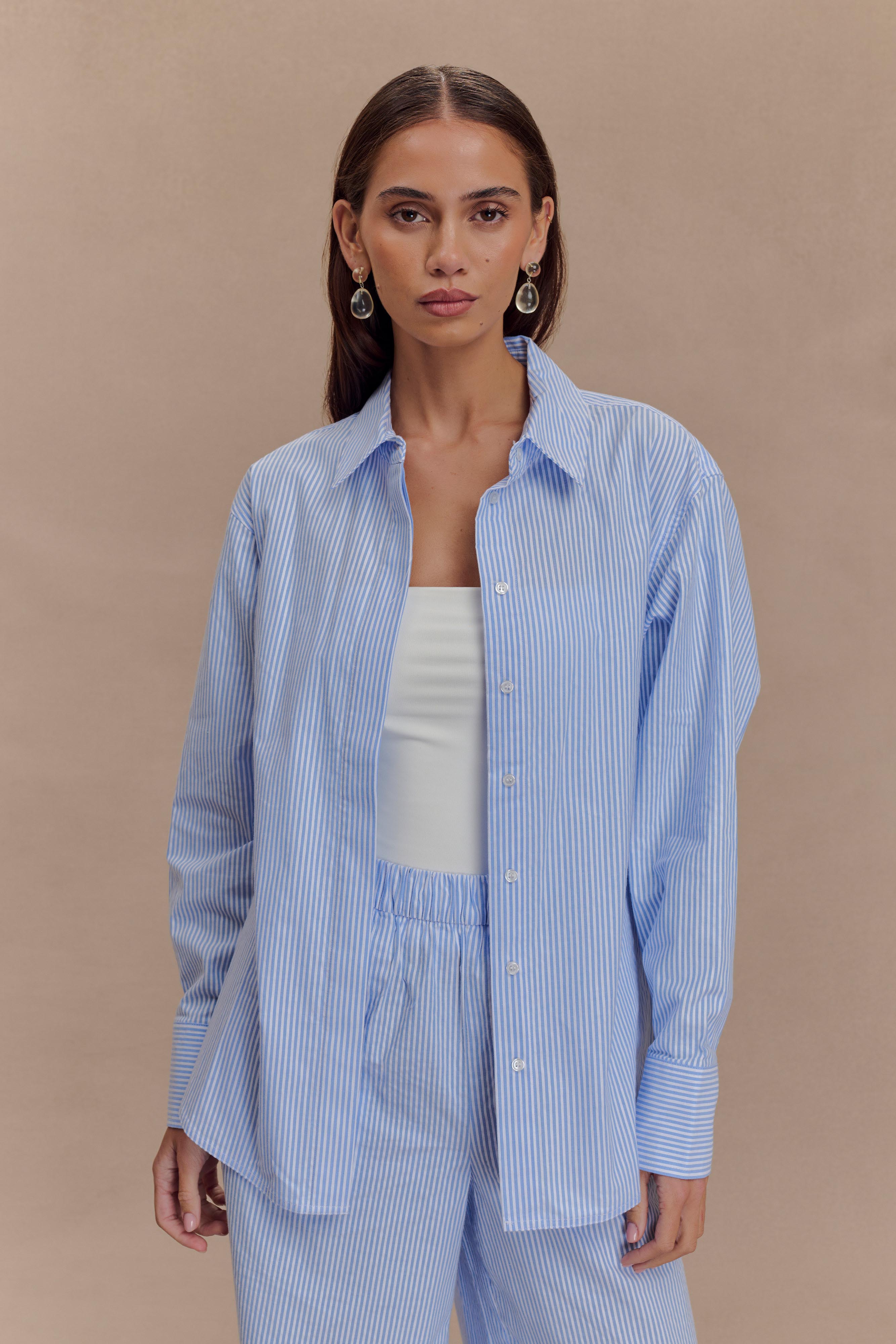 Hansen Oversized Shirt - Blue Pinstripe、mySite、solidvoid