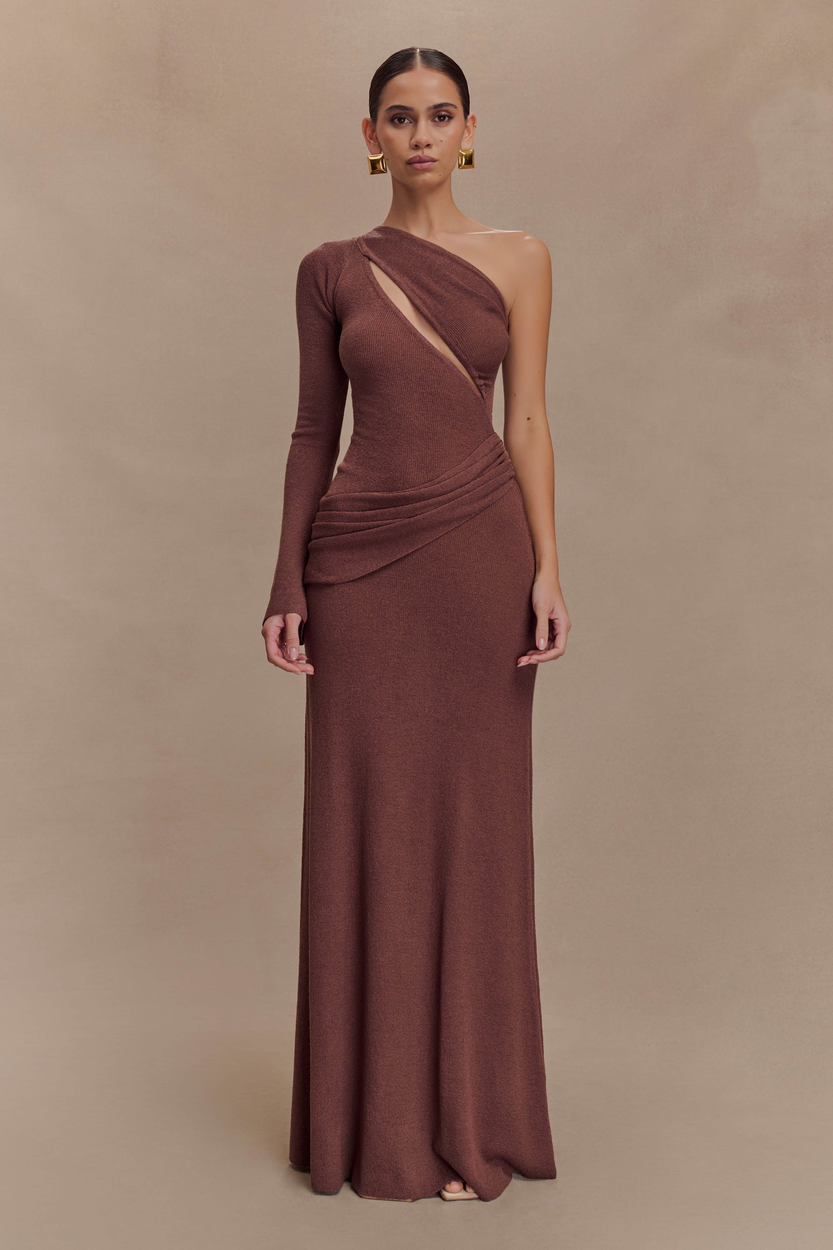 Alexius One Shoulder Knit Maxi Dress - Nutmeg、mySite、solidvoid
