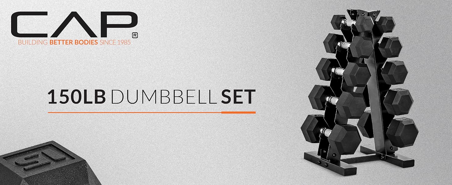 CAP Barbell 150 lb Dumbbell Set Hex Dumbbells with Rack Strength Training Weights Juego de Mancuerna