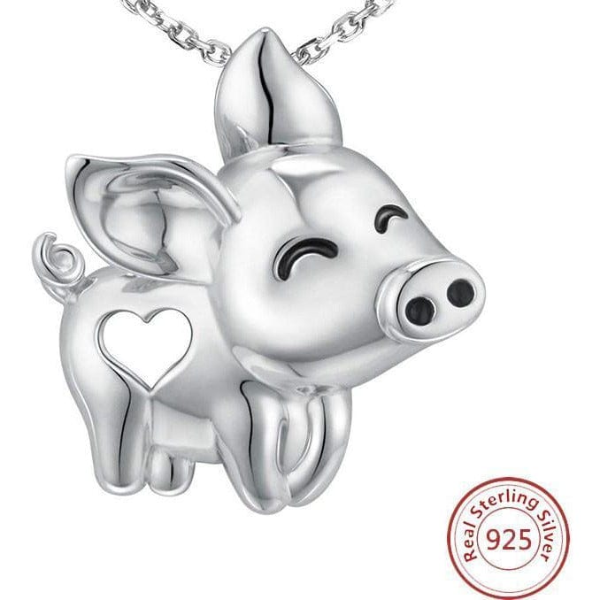 Pig Necklace with Cut Out Heart Rose, Yellow or White Gold Plated Sterling Silver、mySite、g9winljtr