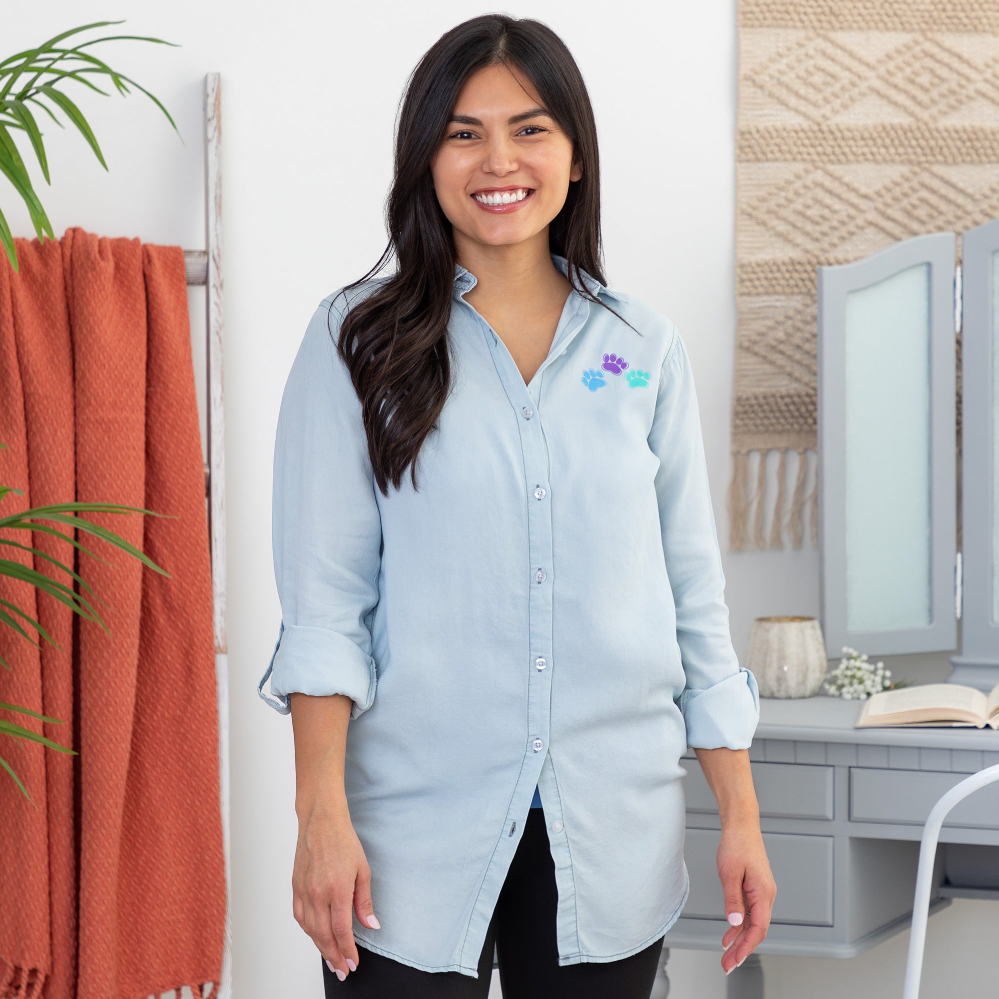 Paw Print Chambray Button Up Shirt、mySite、camillekostekn