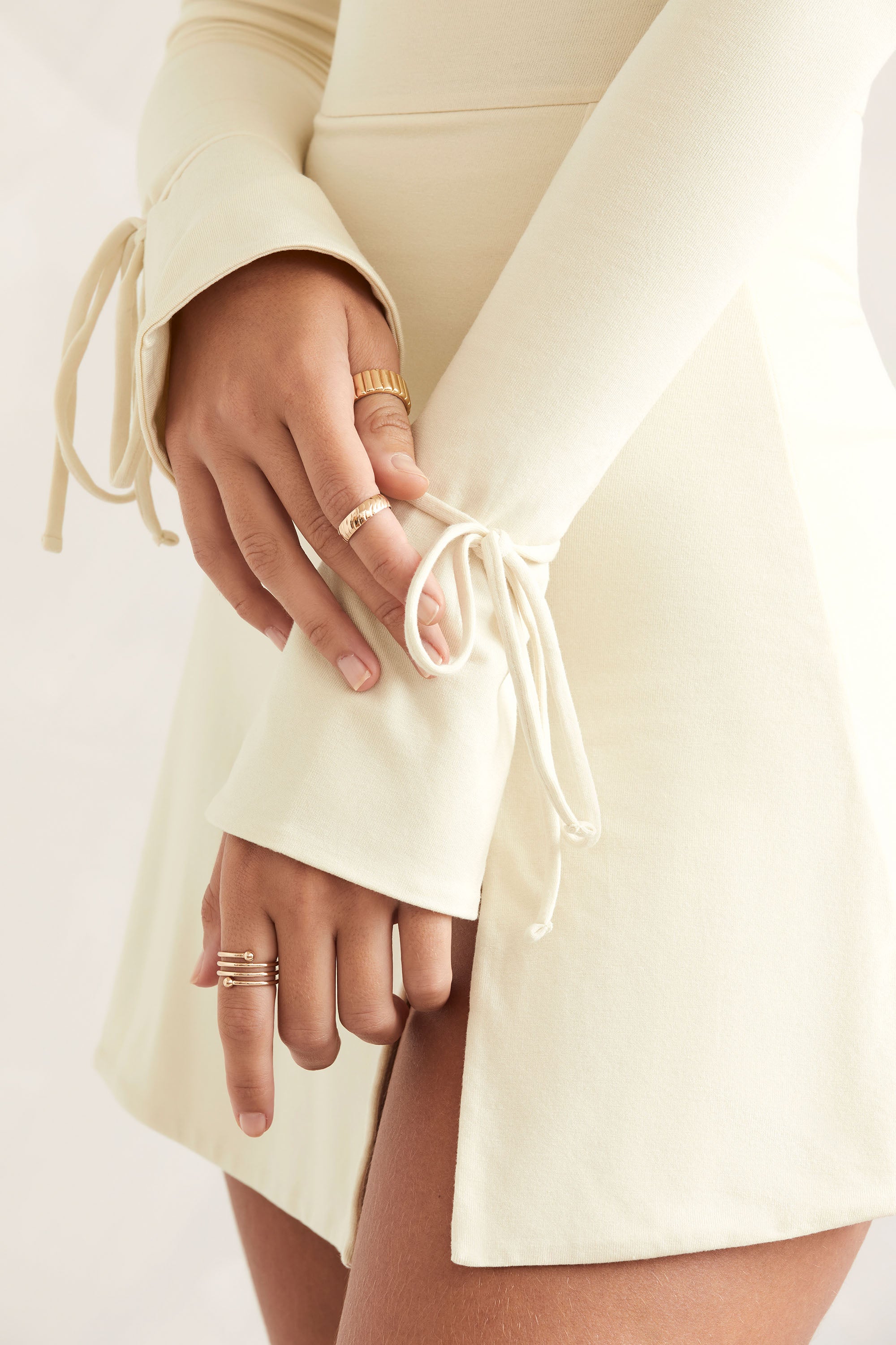 Square Neck Long Sleeve Mini Dress in Ivory、mySite、solidvoid