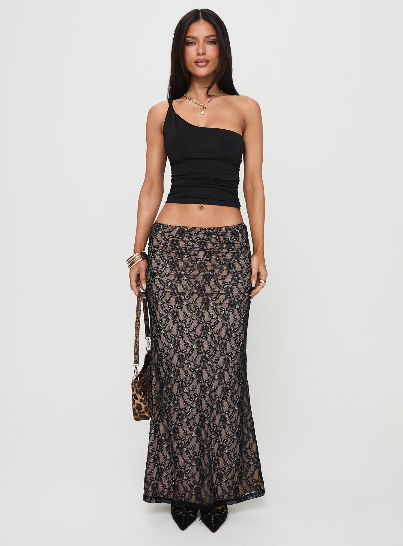 Lourenzia Lace Maxi Skirt Black / Nude、mySite、solidvoid