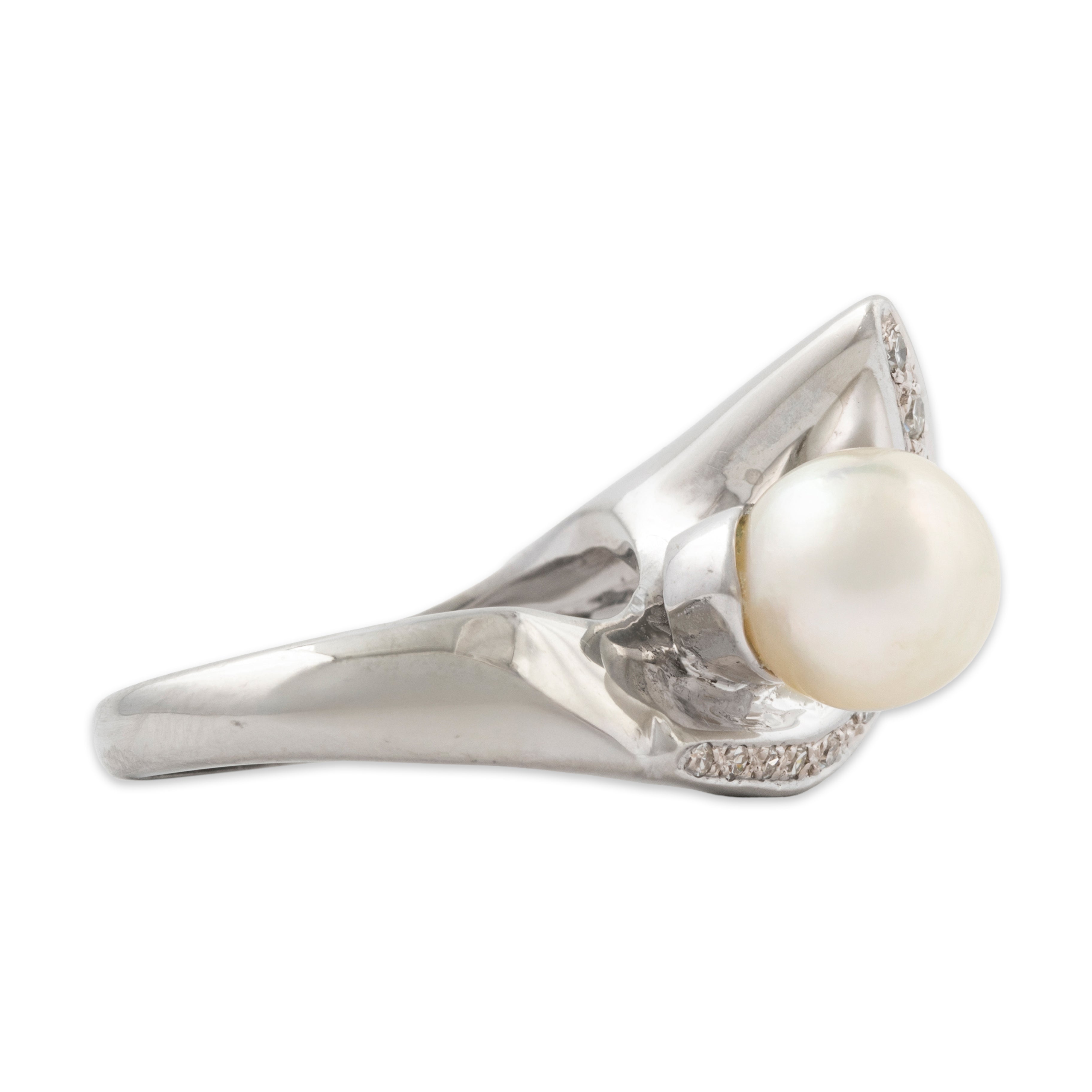 Vintage Heavy 14k White Gold Pearl Diamond Chic Modernist Ring 6.25、mySite、hinf8tx79