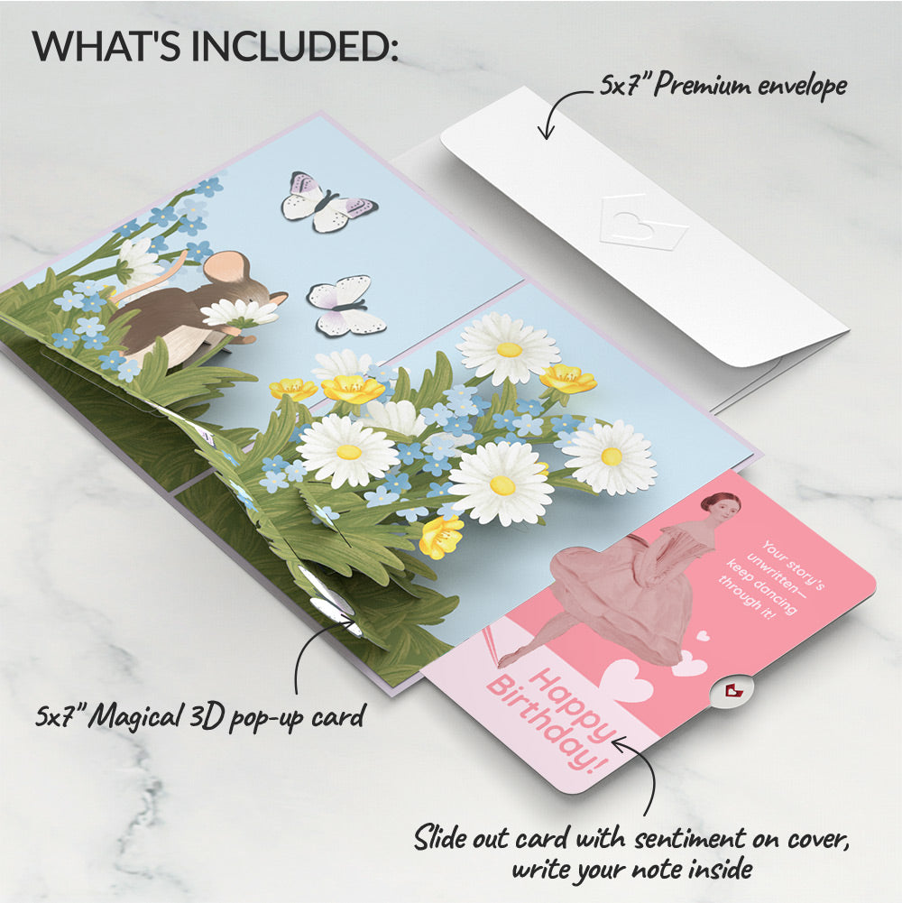 Field Mouse in the Flowers Birthday Pop-Up Card and Dancing Through Life Sentiment Set、mySite、solidvoid