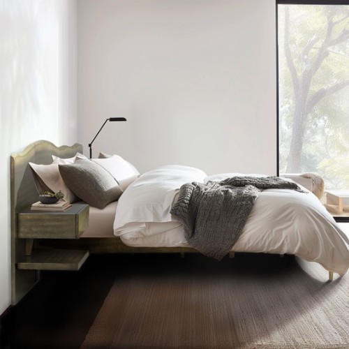 Platform Bed frame with Live-Edge Headboard and Built-in Nightstands/Drawers、、eastwooduniform
