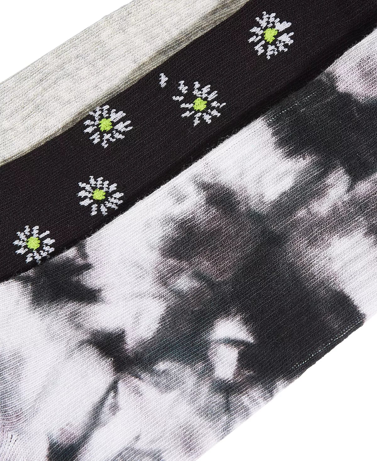 Women's 3pk Crew Socks Jenni Daisy & Tie-Dyed Neutral Color Ribbed Cuff、mySite、g9winljtr