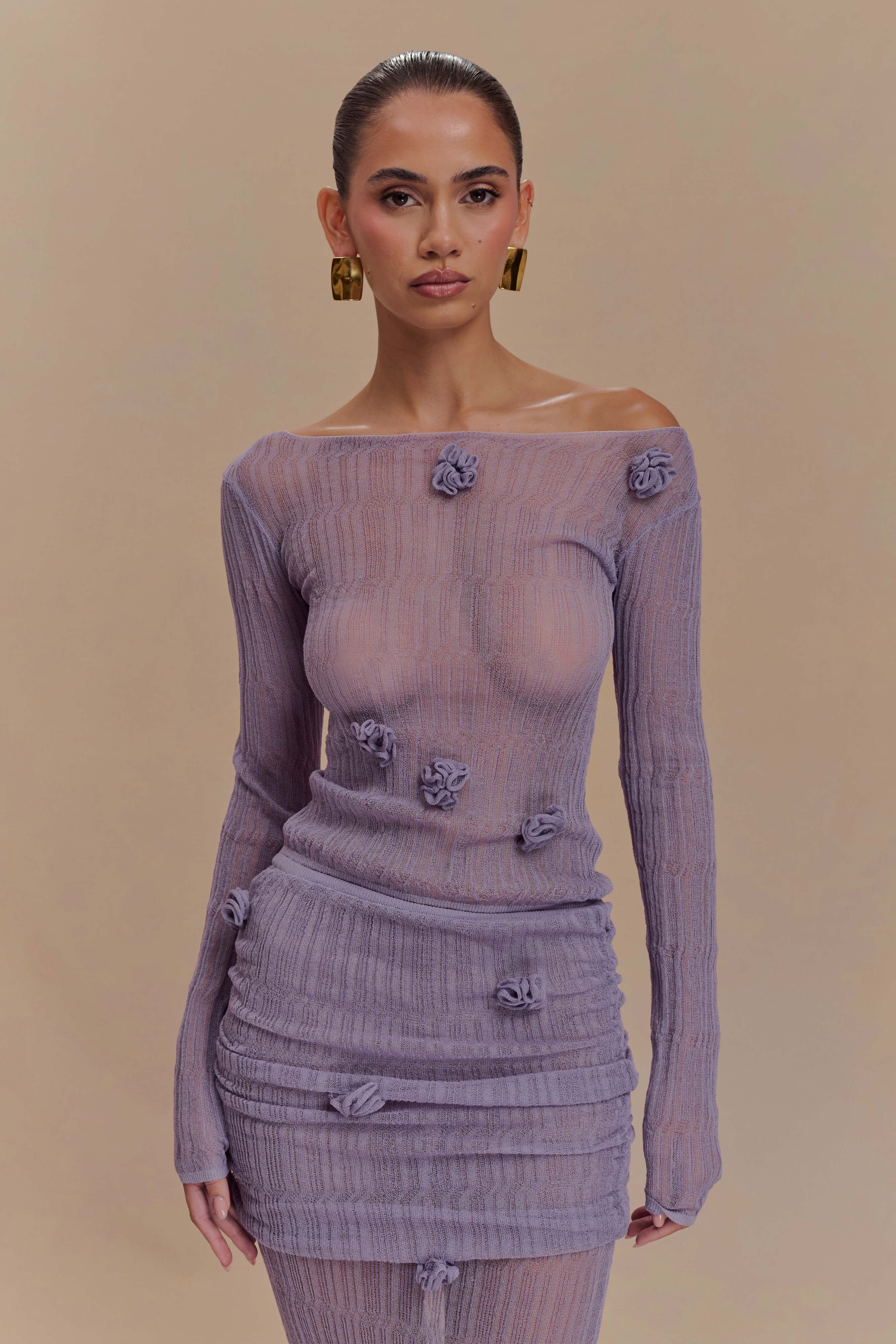 Orianna Orchid Long Sleeve Knit Top - Orchid、mySite、solidvoid