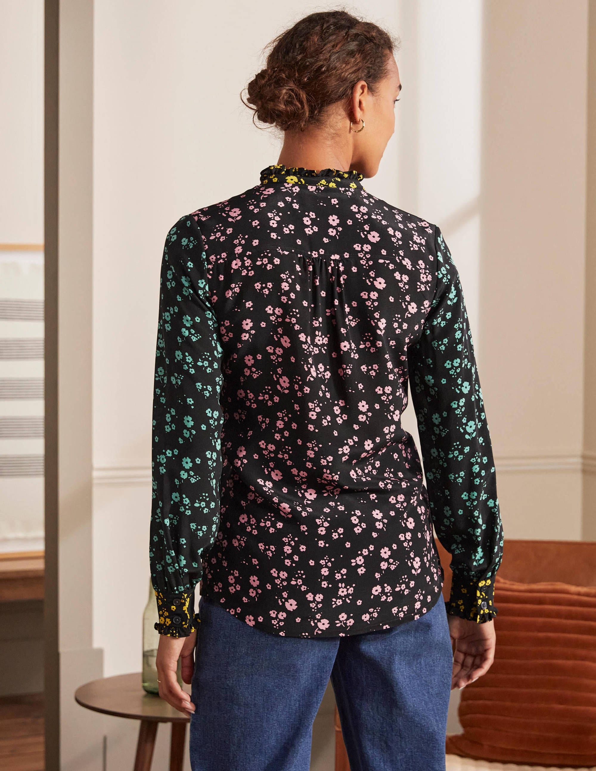  Ruffle Silk Shirt-Black and Azalea, Floral Sprig、mySite、ashleygrahame