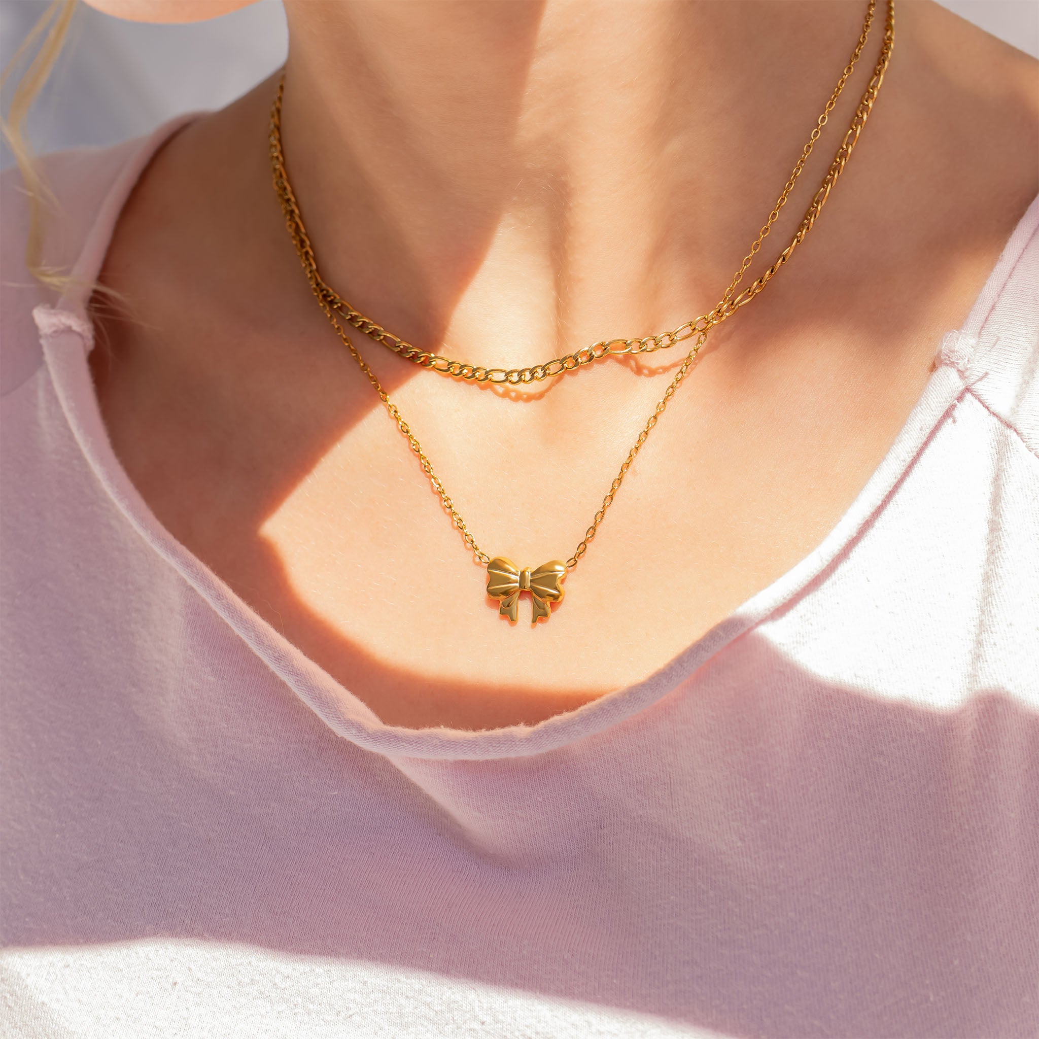 18K Gold PVD Stainless Steel Bow Pendant Necklace / CHN0106、mySite、dreamappss