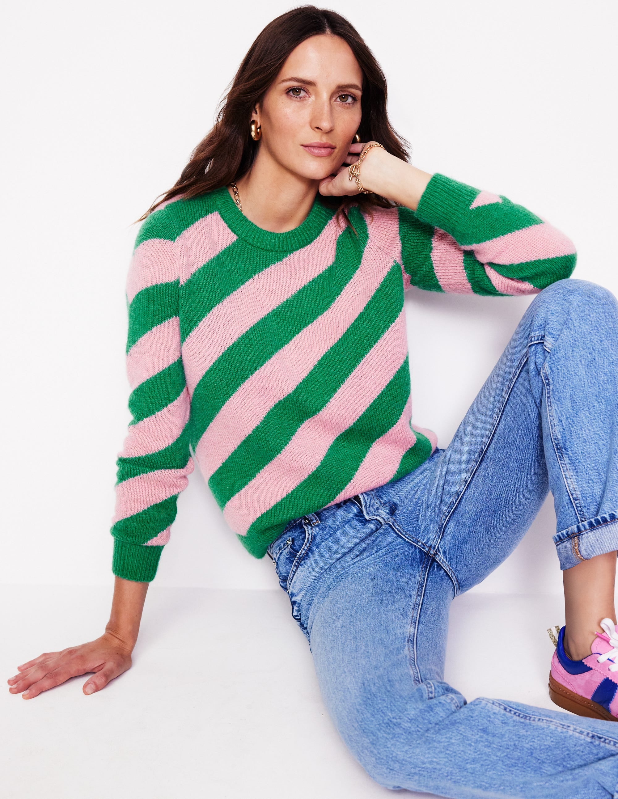  Fluffy Diagonal Stripe Jumper-Party Pink, Rich Emerald Green、mySite、ashleygrahame