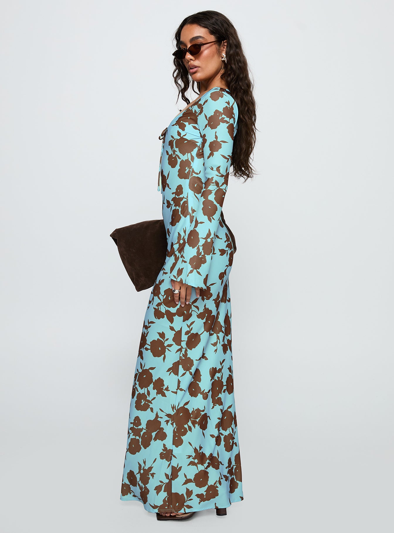 Elorie Long Sleeve Maxi Dress Blue / Brown、mySite、solidvoid