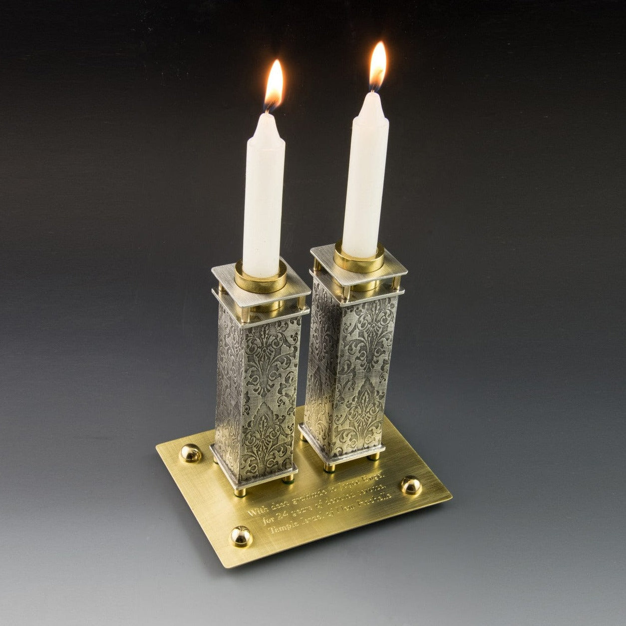 Commemorative Shabbat Candle Holders with Brass Tray by Joy Stember - (Choice of Pattern)、mySite、topwebapps