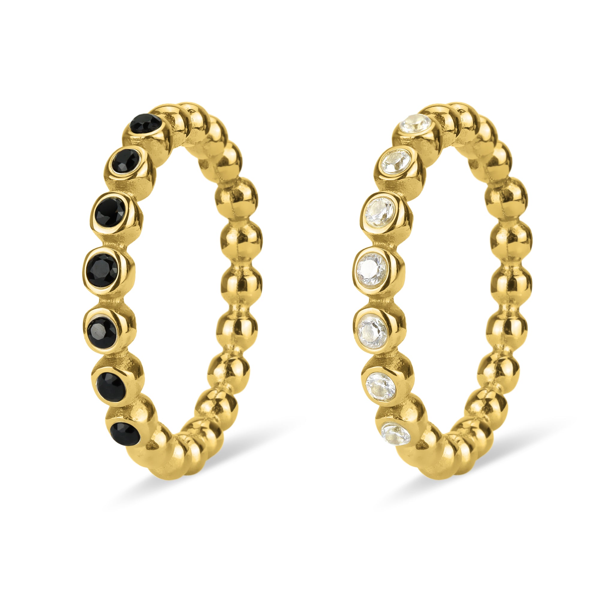 18K Gold PVD Stainless Steel Beaded CZ Stacking Ring / CSR0007、mySite、dreamappss