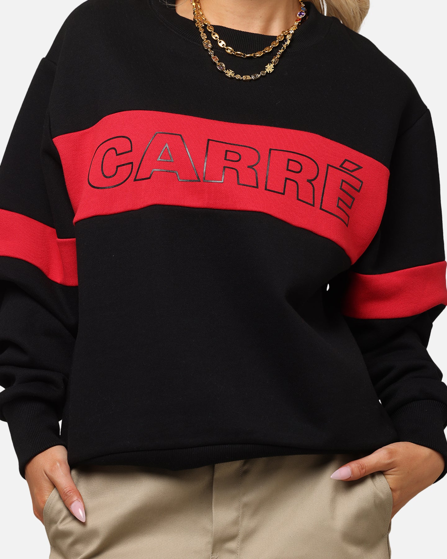 Carre Bars Crewneck Black/Red、mySite、zt4zffjzw