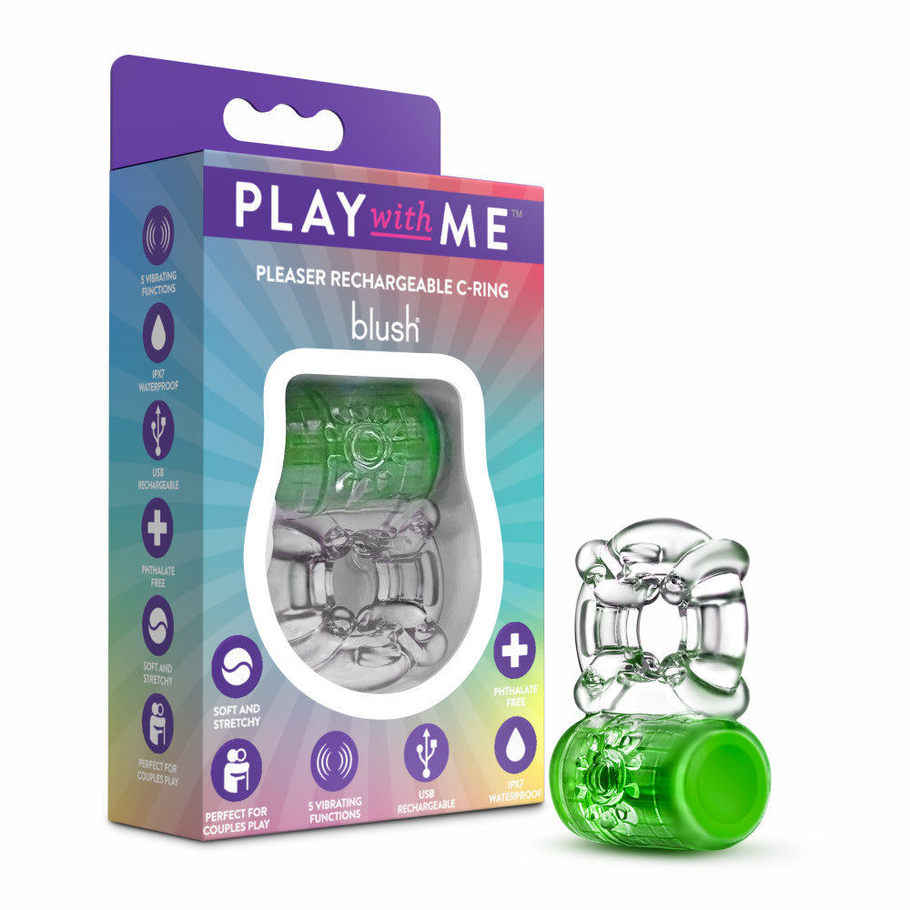 Play With Me By Blush® | Pleaser: Rechargeable Vibrating Penis Ring – Neon Green、mySite、bottomscart
