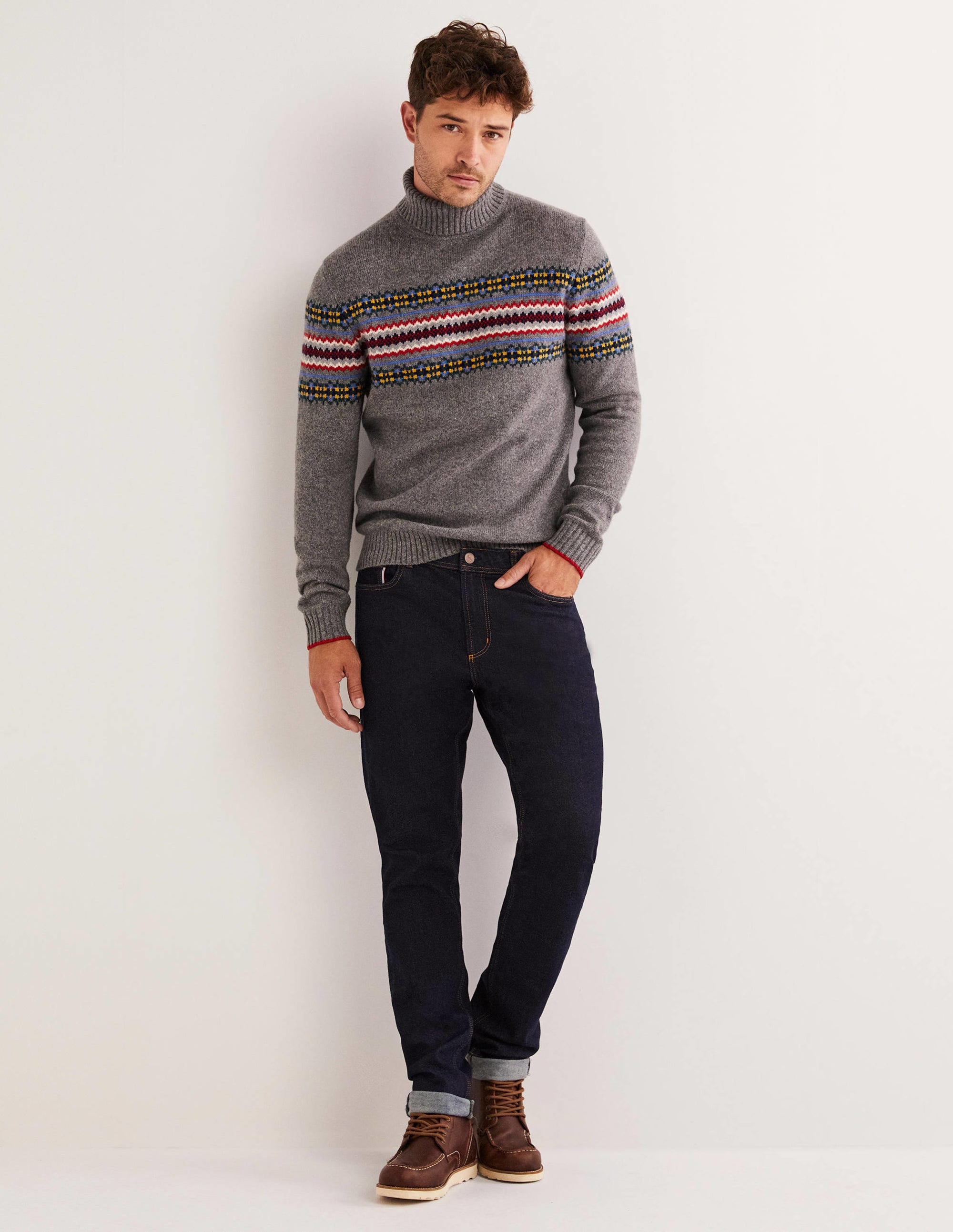  Fair Isle Roll Neck Sweater-Grey Melange Fair Isle、mySite、ashleygrahame