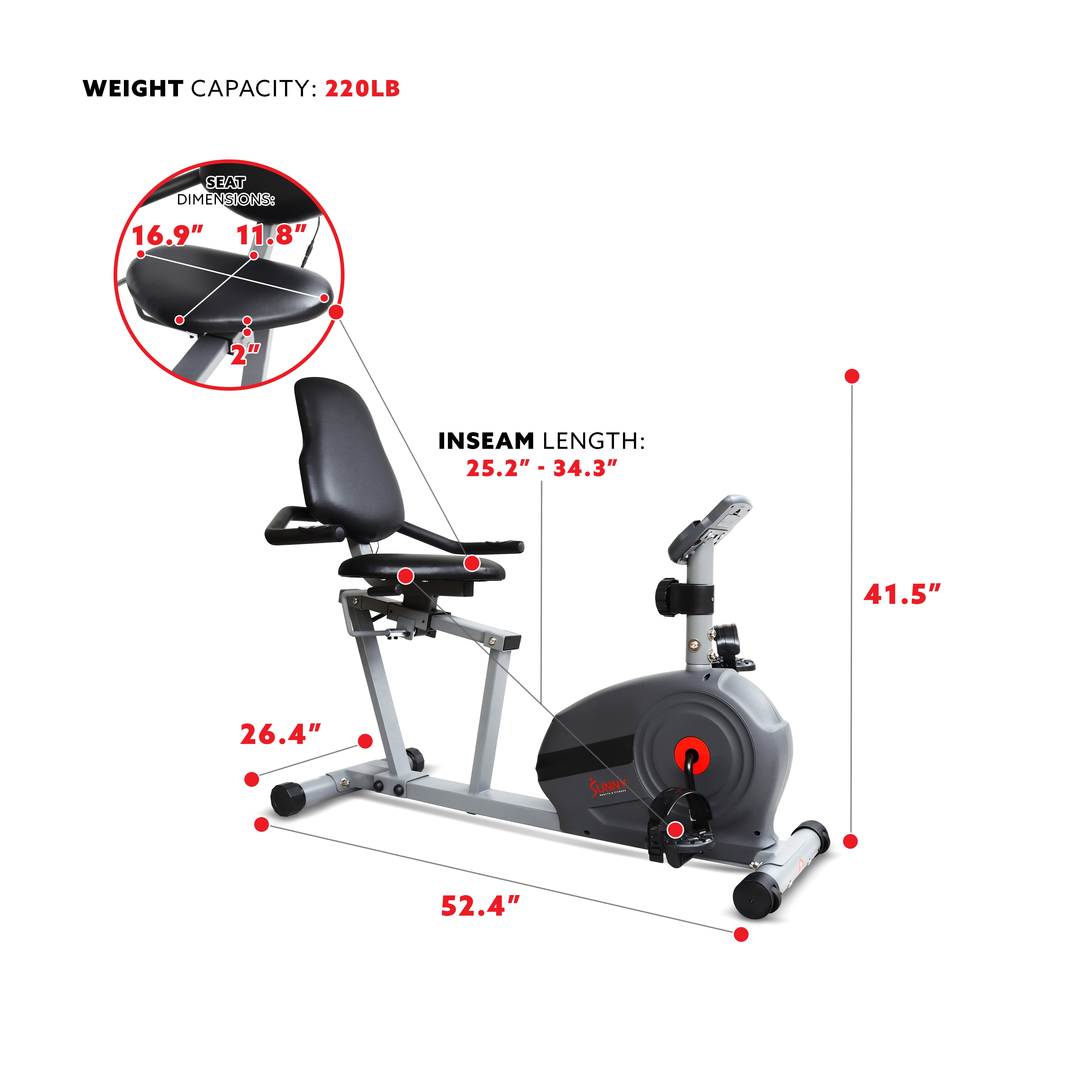  Magnetic Smart Recumbent Bike with Exclusive SunnyFit® App Enhanced Bluetooth Connectivity、mySite、ghnorth