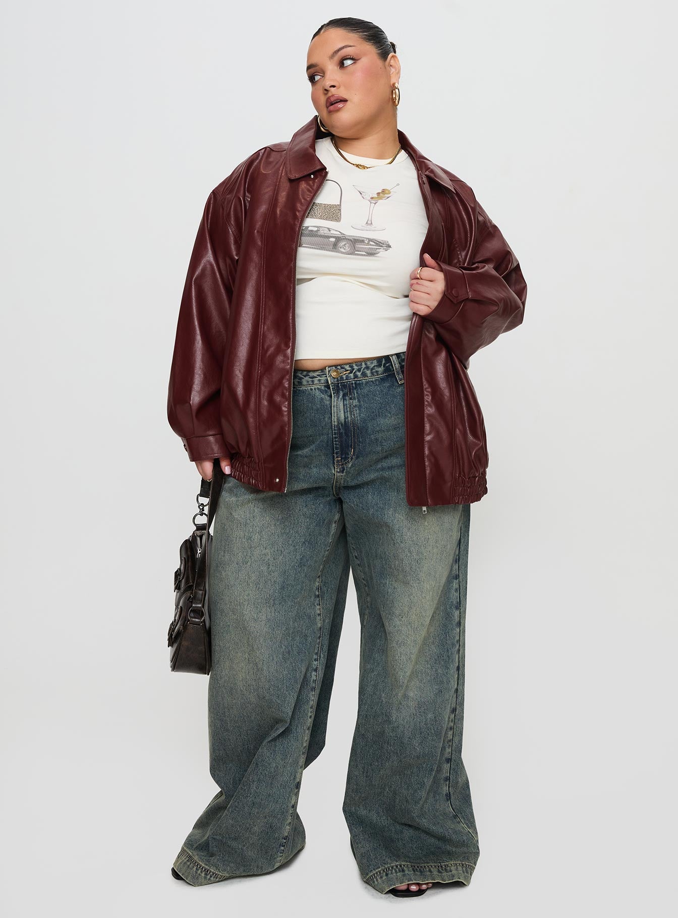 Devija Faux Leather Jacket Burgundy Curve、mySite、solidvoid