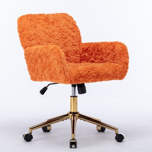 A&A Furniture Office Chair,Artificial rabbit hair Home Office Chair with Golden Metal Base,Adjustable Desk Chair Swivel Office Chair,Vanity Chair(Orange)、、casual
