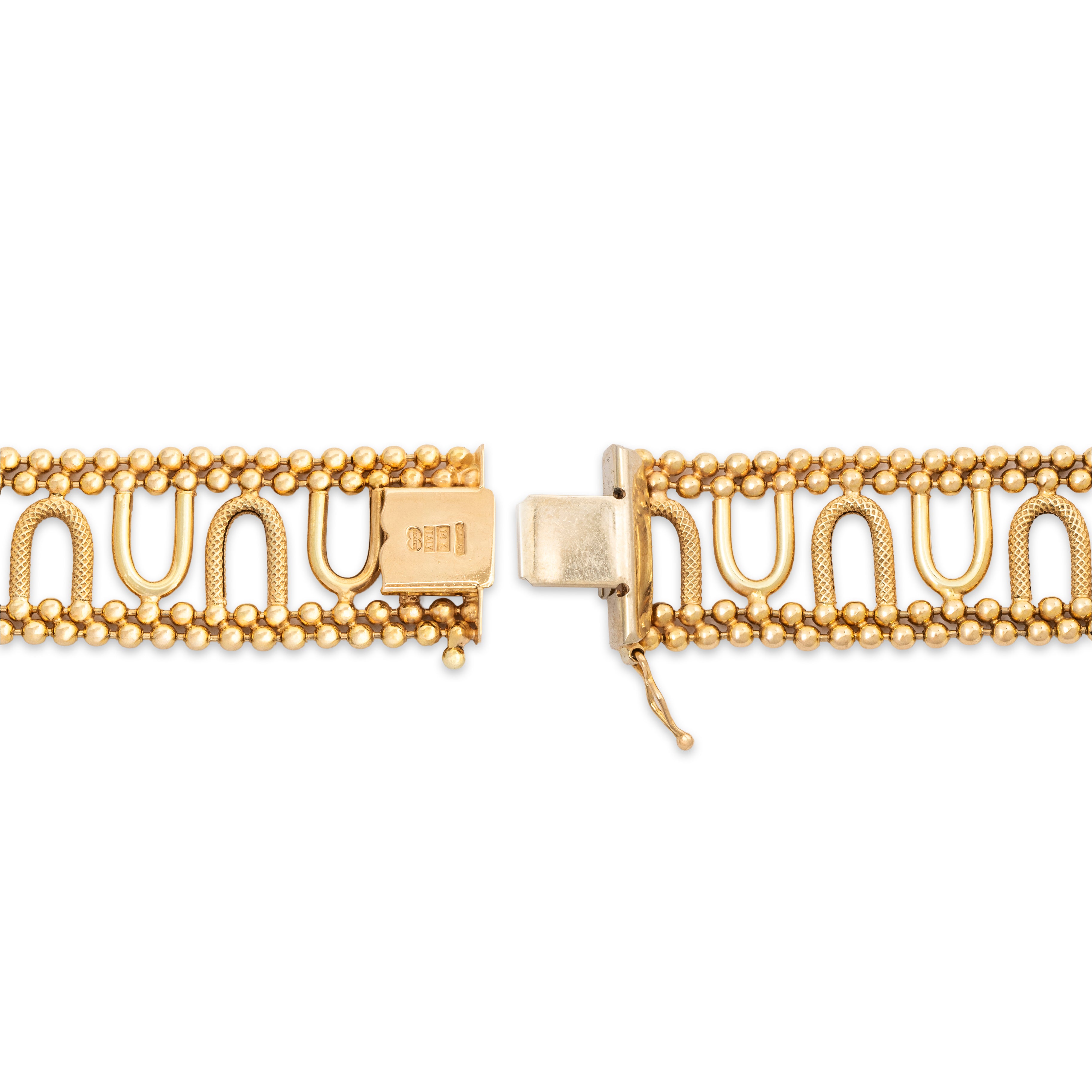 Wide Vintage Italian 14k Yellow Gold Beaded & Textured Bracelet 7.25、mySite、hinf8tx79