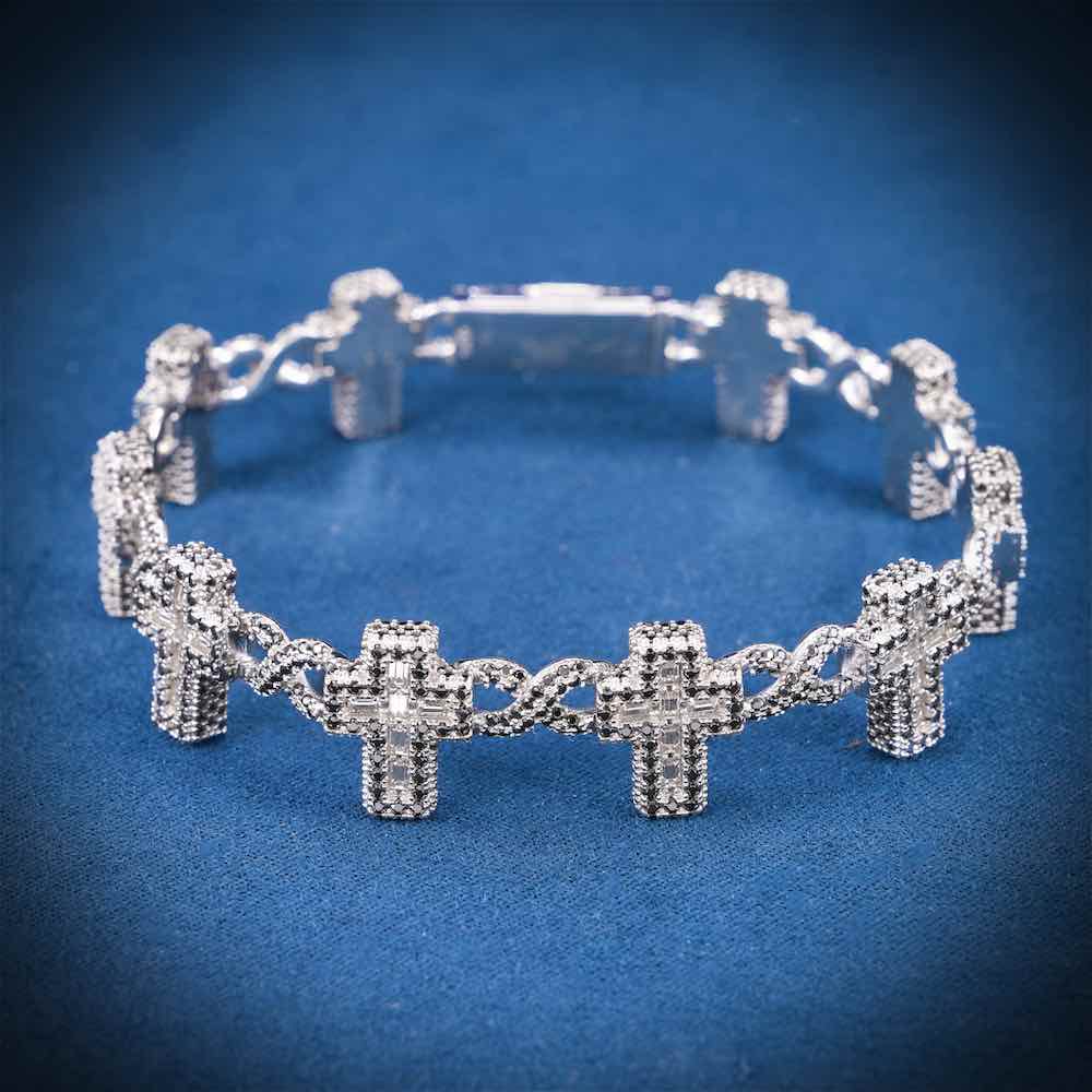 15MM Iced Out Black Moissanite Cross Link Bracelet 14K Gold、mySite、hinf8tx79