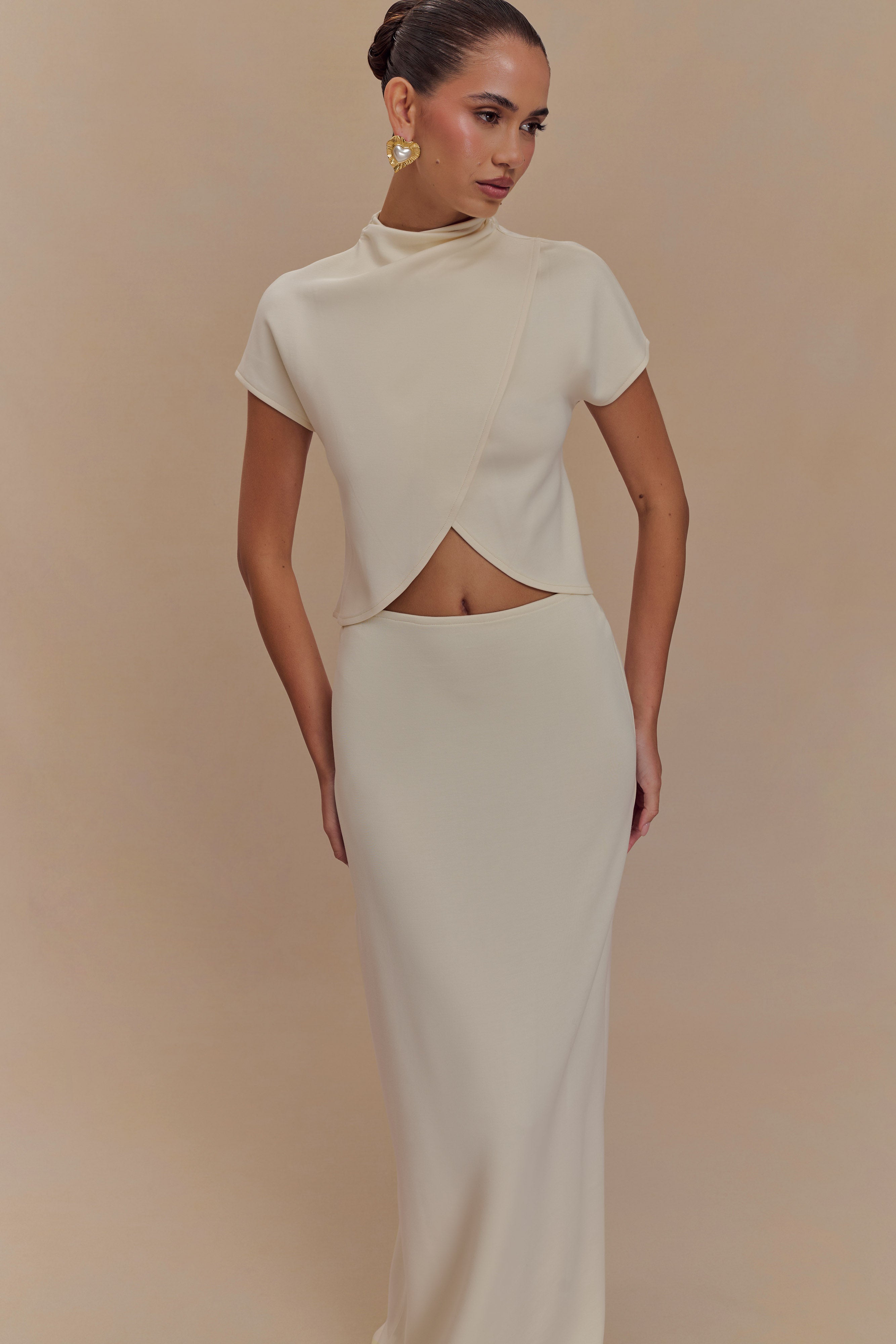 Eris Scuba Jersey Maxi Skirt - Ivory、mySite、solidvoid