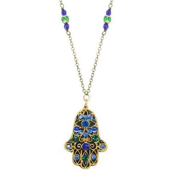 Michal Golan Black and Blue Hamsa Necklace with Green Crystals、mySite、topwebapps
