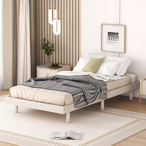 Modern Design Full Floating Platform Bed Frame for White Washed Color、、xpatfood