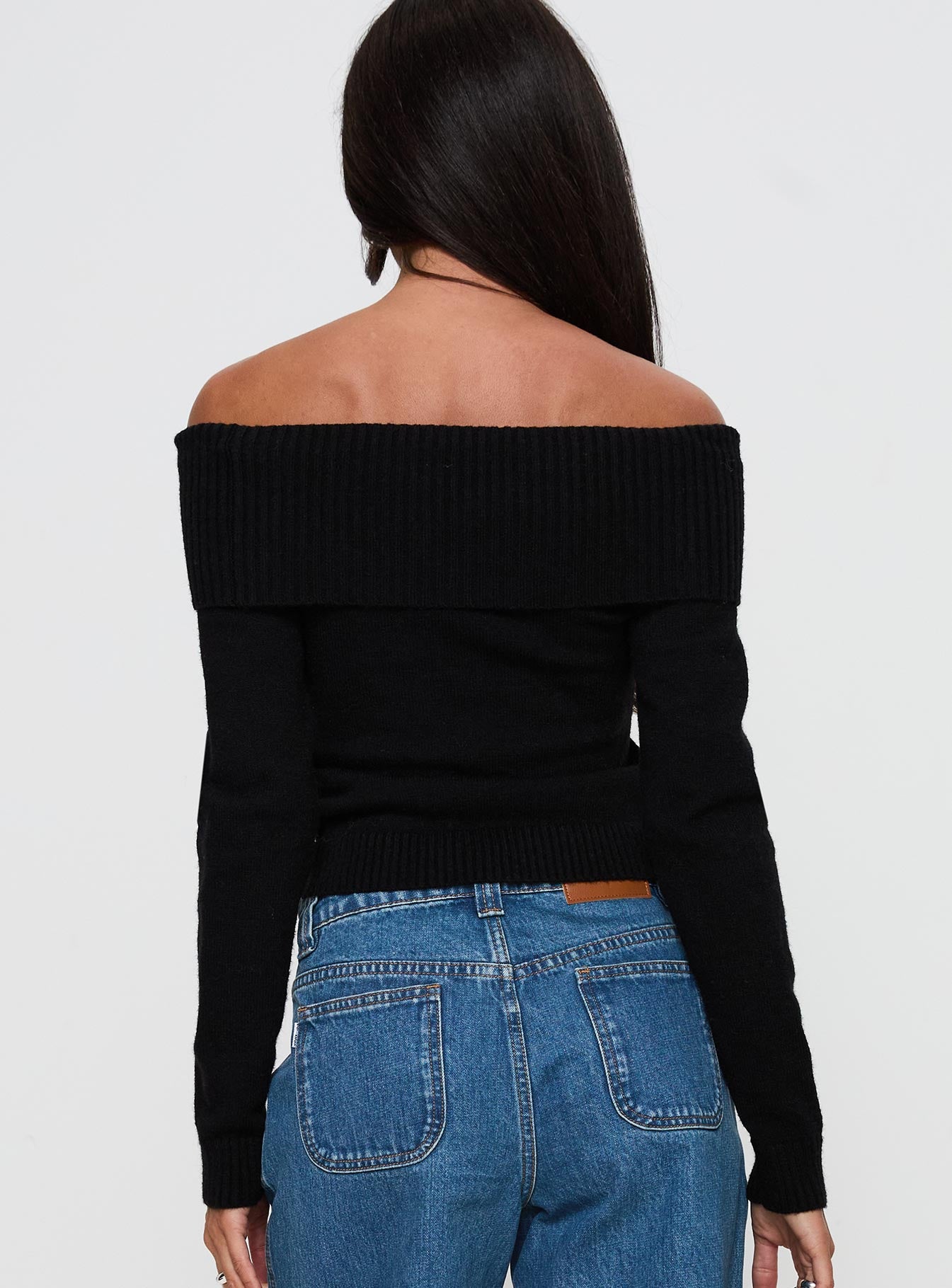One For Me Off The Shoulder Long Sleeve Sweater Black、mySite、solidvoid