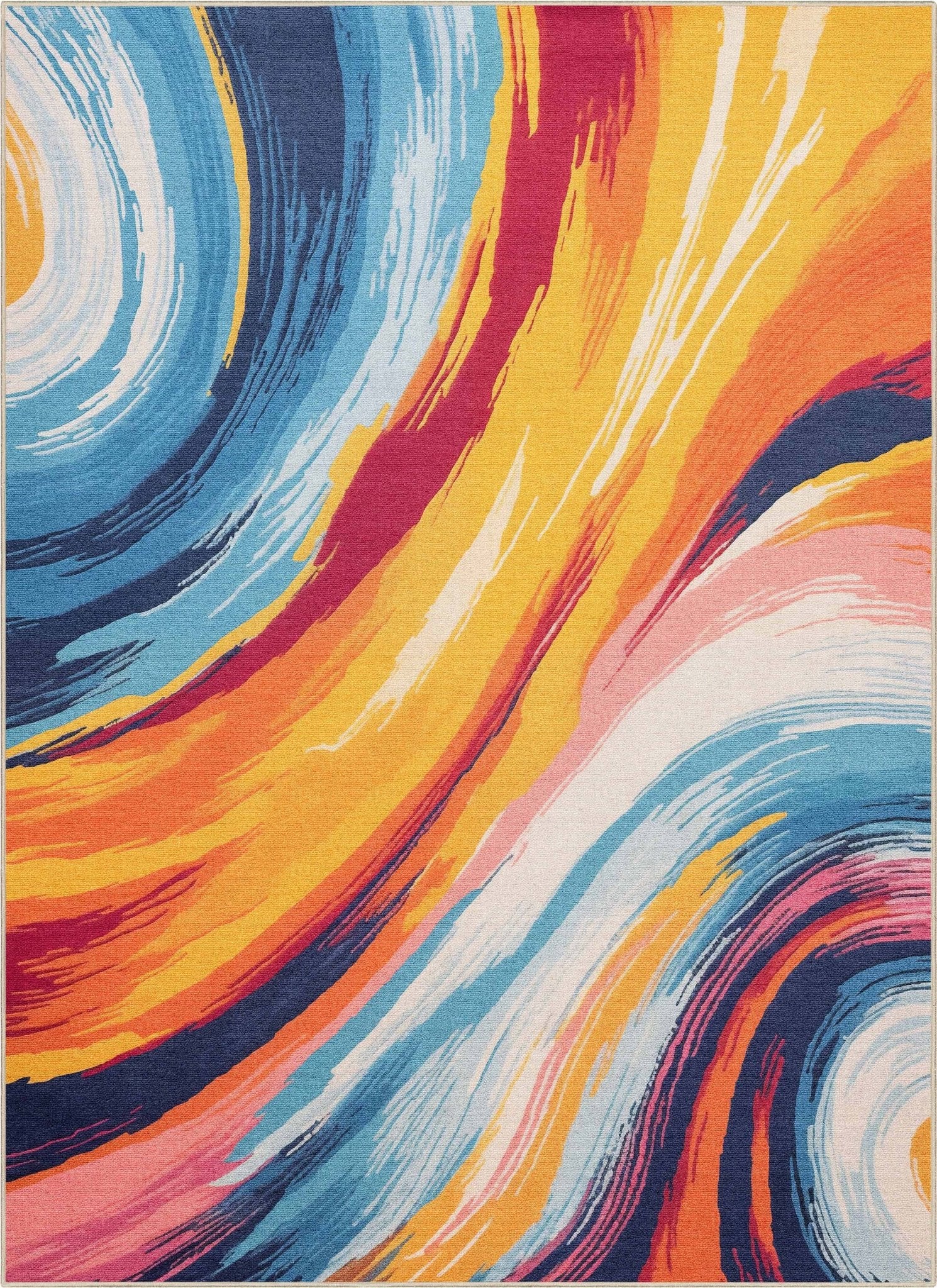 Apollo Strokes Colorful Waves Abstract Vibrant Stain-Resistant Rug - Easy to Clean、mySite、gigharbornorthrealestate