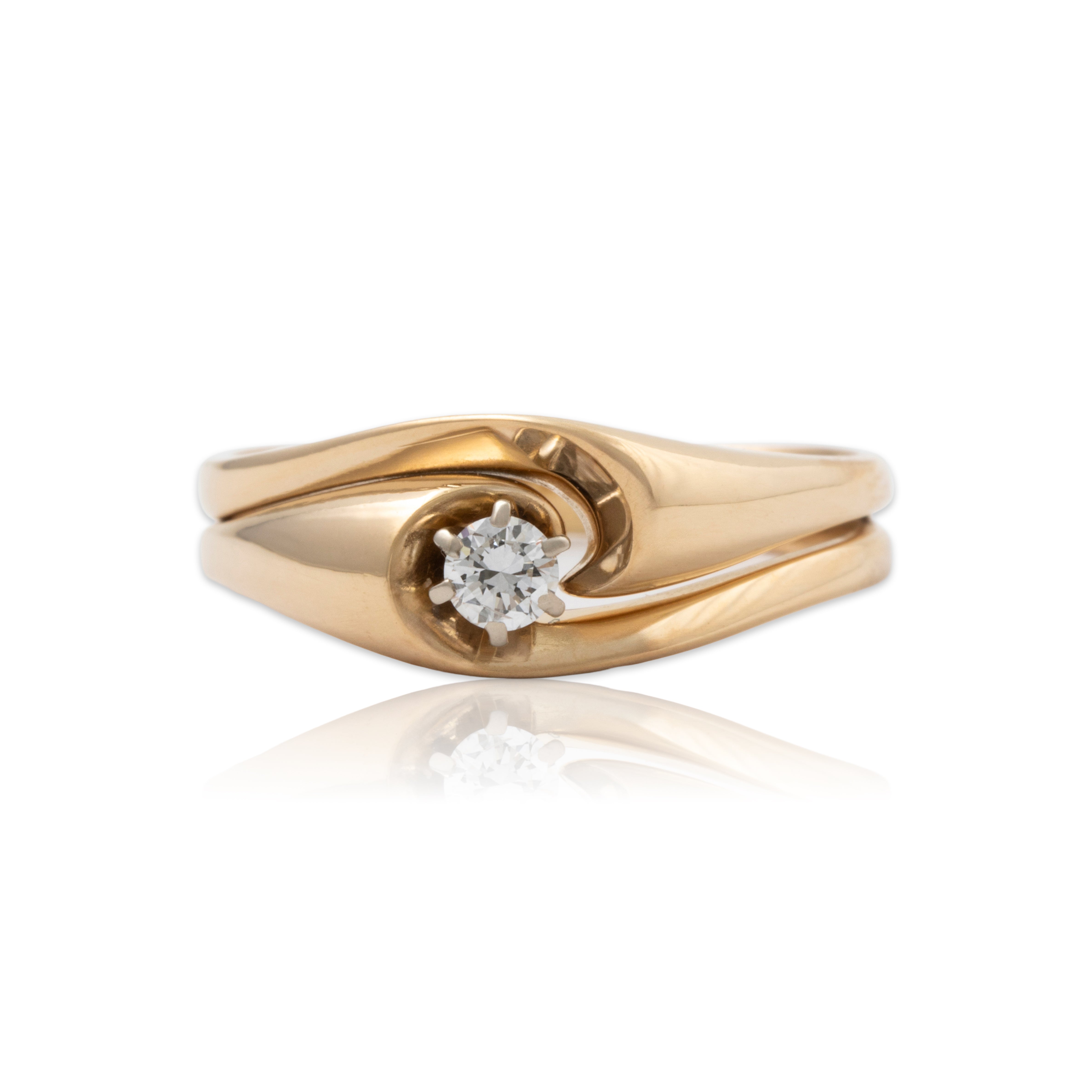 Vintage 14k Yellow Gold Diamond Modernist Solitaire Ring 8.75、mySite、hinf8tx79