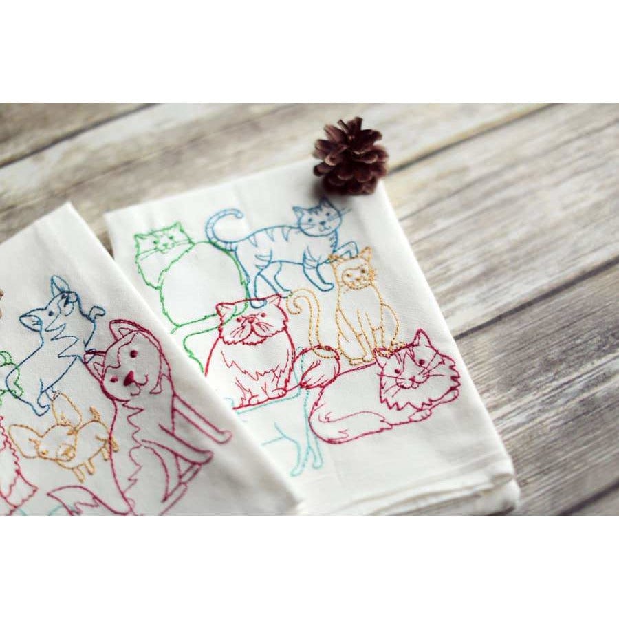 Lots of Dogs or Cats Lint-free Heavyweight Embroidered Floursack Tea Towel Handmade、mySite、g9winljtr