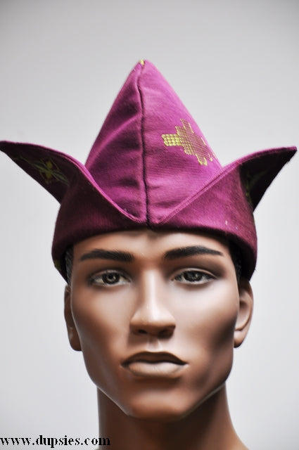Burgundy and Green Abeti Aja Aso Oke Hat- Cap- Kufi-DPH527、mySite、solidvoid