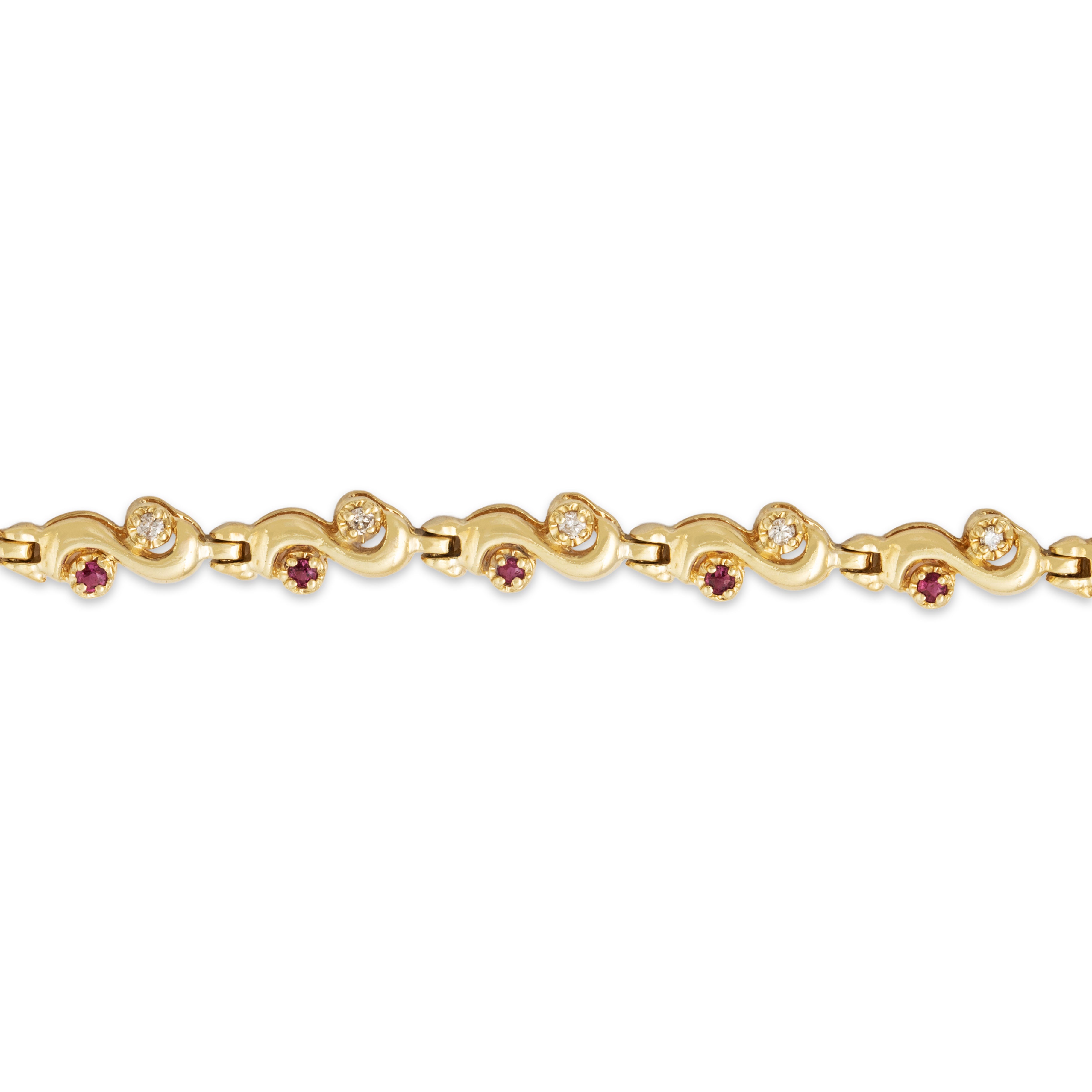 Vintage 14k Yellow Gold Ruby Diamond Swirl Link Bracelet 6.75、mySite、hinf8tx79