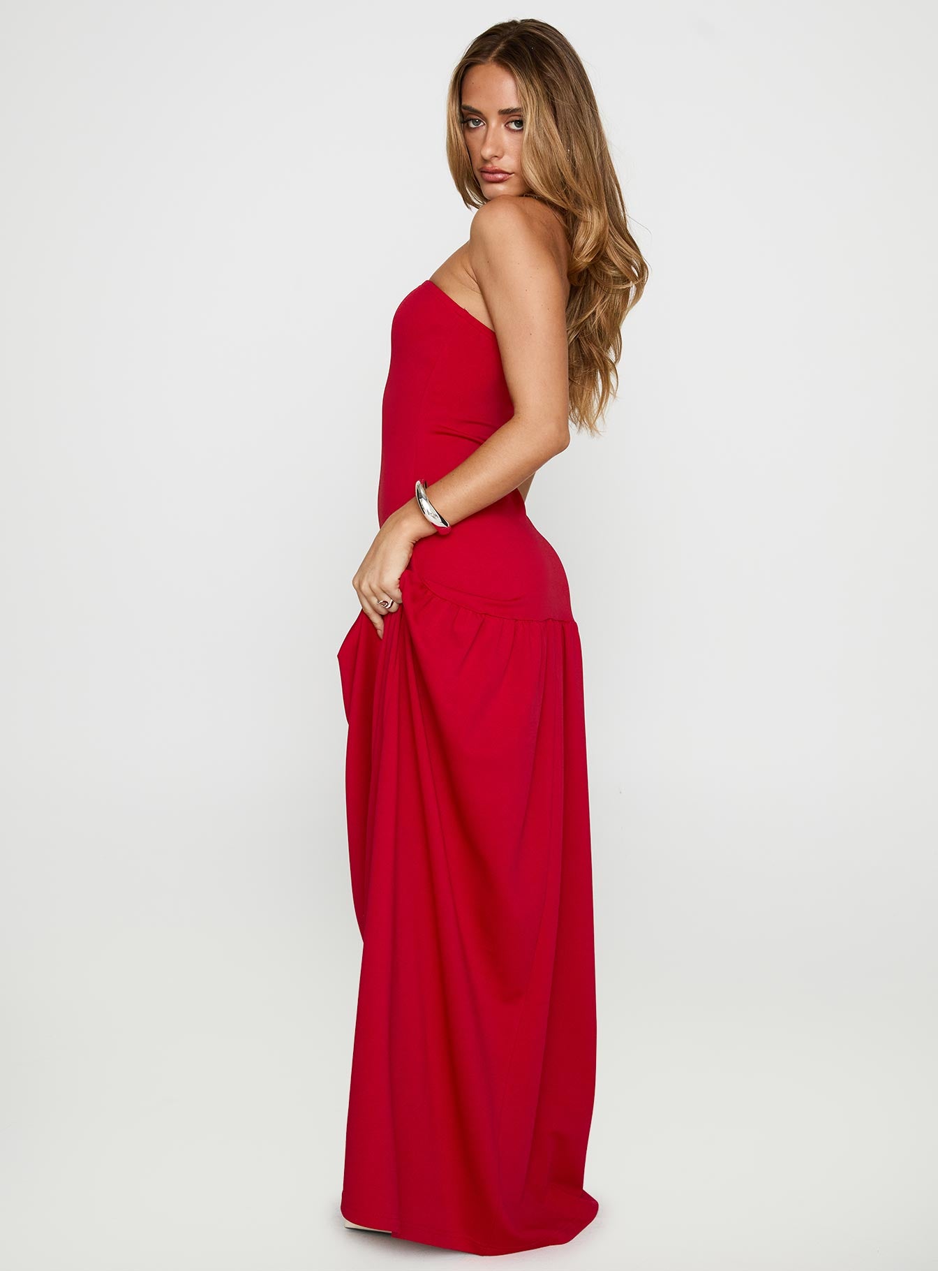 Move Me Strapless Maxi Dress Red、mySite、solidvoid
