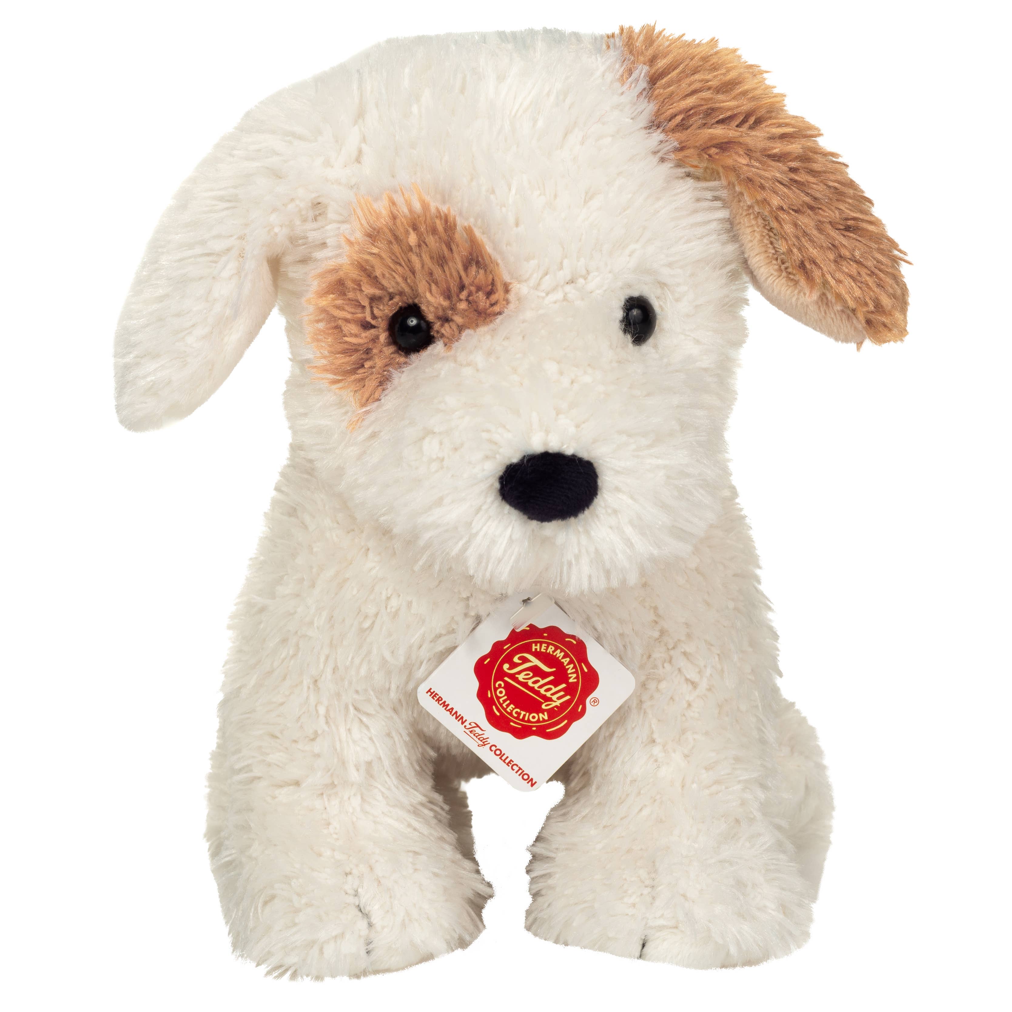 Scruffy Little Plush Puppy Dog White with Brown Spots Stuffed Animal NEW by Teddy Hermann、mySite、g9winljtr