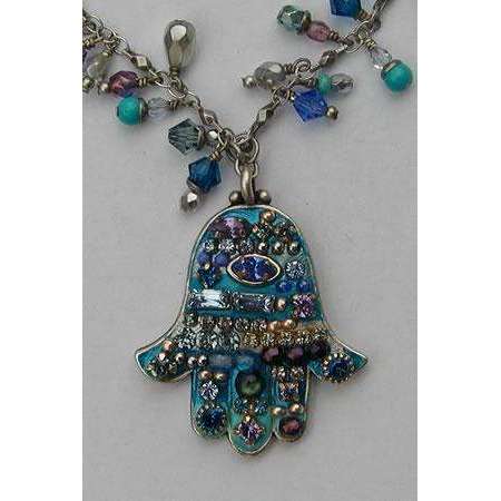 Michal Golan Medium Bright Blue Hamsa Necklace with Hang Beads、mySite、topwebapps