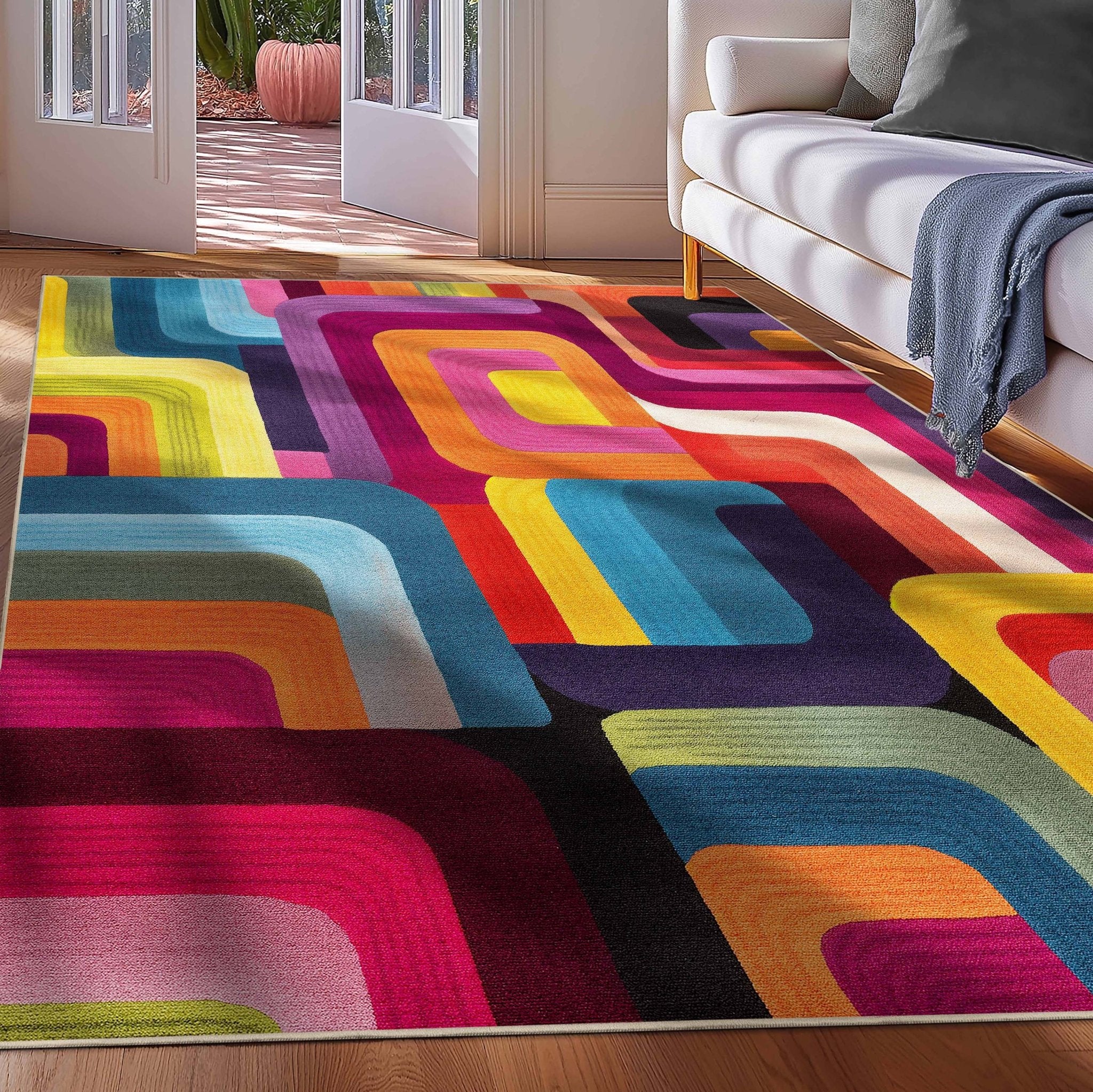 Apollo Strokes Colorful Waves Abstract Vibrant Stain-Resistant Rug - Easy to Clean、mySite、gigharbornorthrealestate