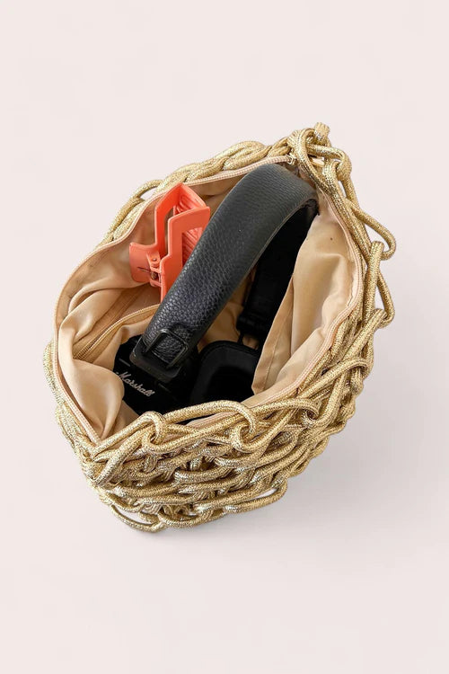 Debbie Katz Nicole Metallic Crochet Bag, Gold、mySite、noshort