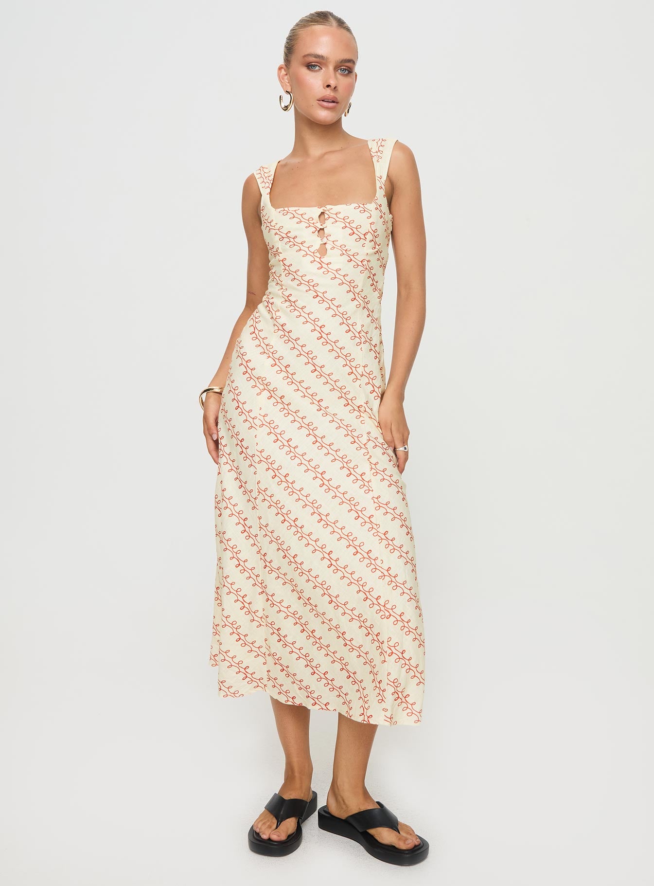 Chosen Girl Linen Blend Midi Dress Multi、mySite、solidvoid