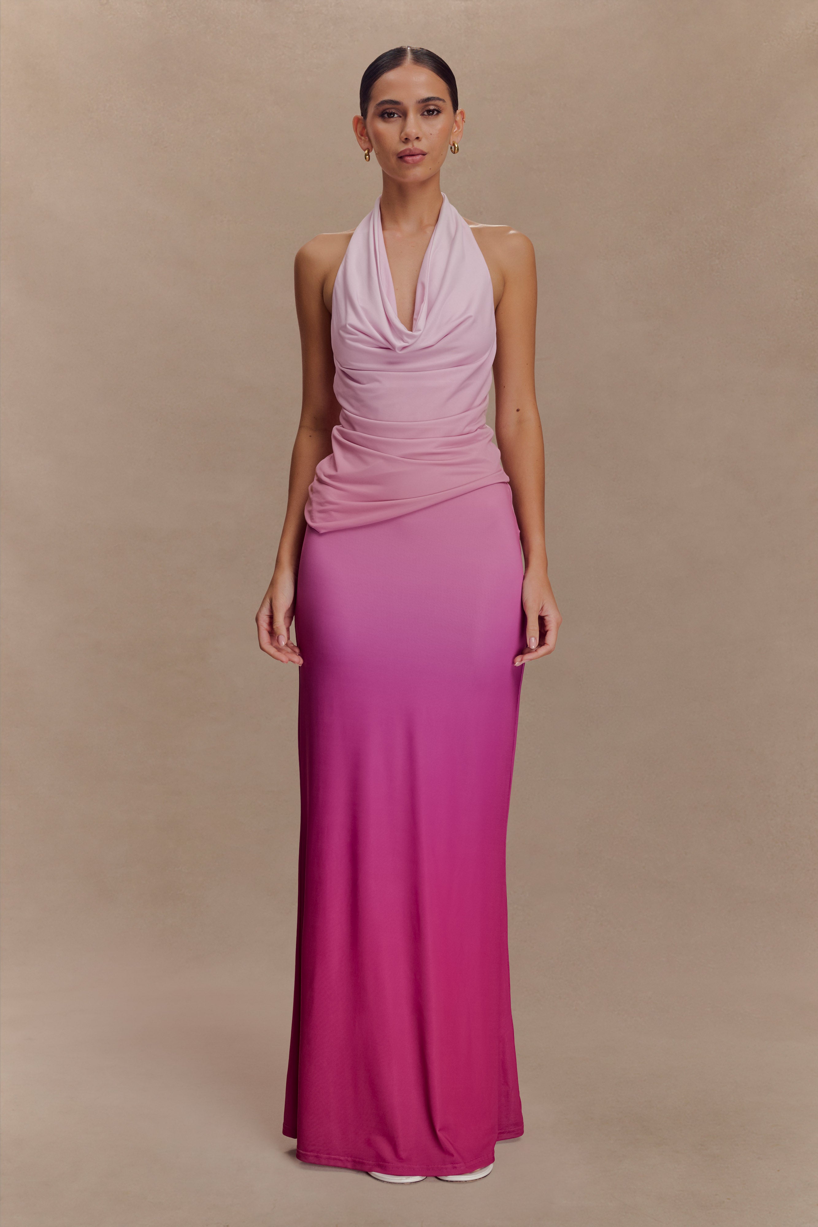 Bruna Slinky Fishtail Maxi Skirt - Ombre Pink、mySite、solidvoid