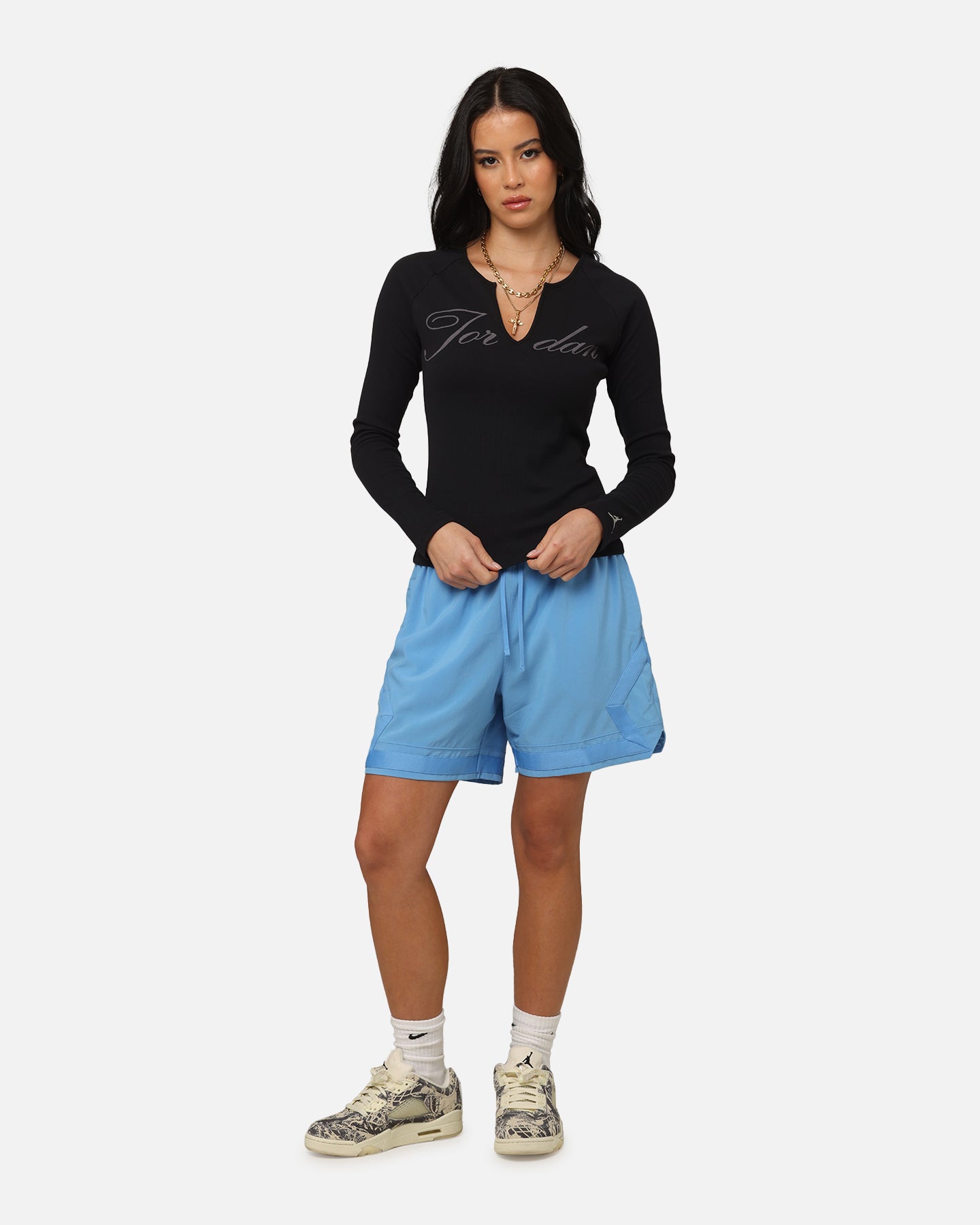 Jordan Women's Long-Sleeve Ribbed Knit Top Black/Medium Grey、mySite、zt4zffjzw