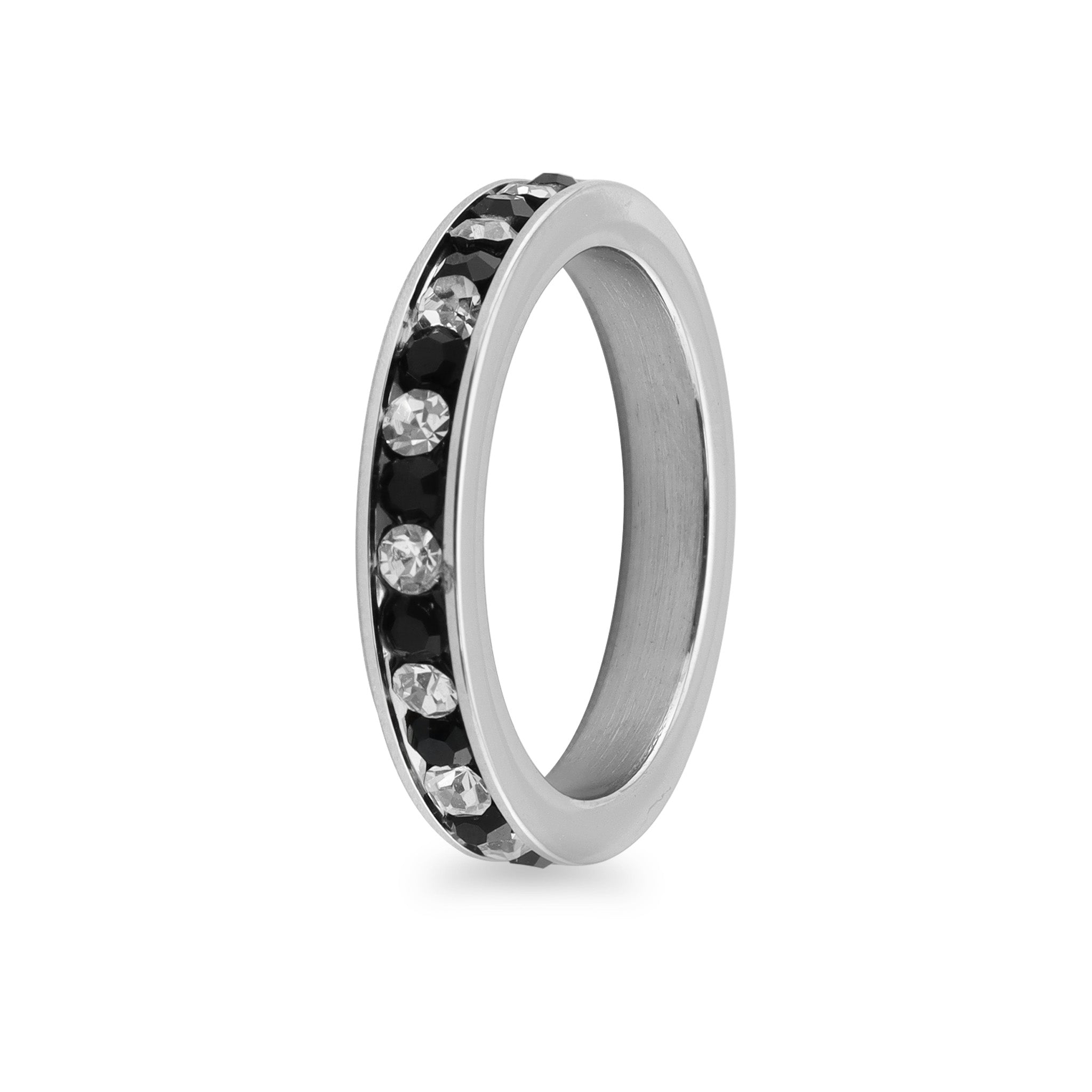 Black & Clear CZ Center Highly Polished Stainless Steel Cubic Ring / ZRJ9006、mySite、dreamappss