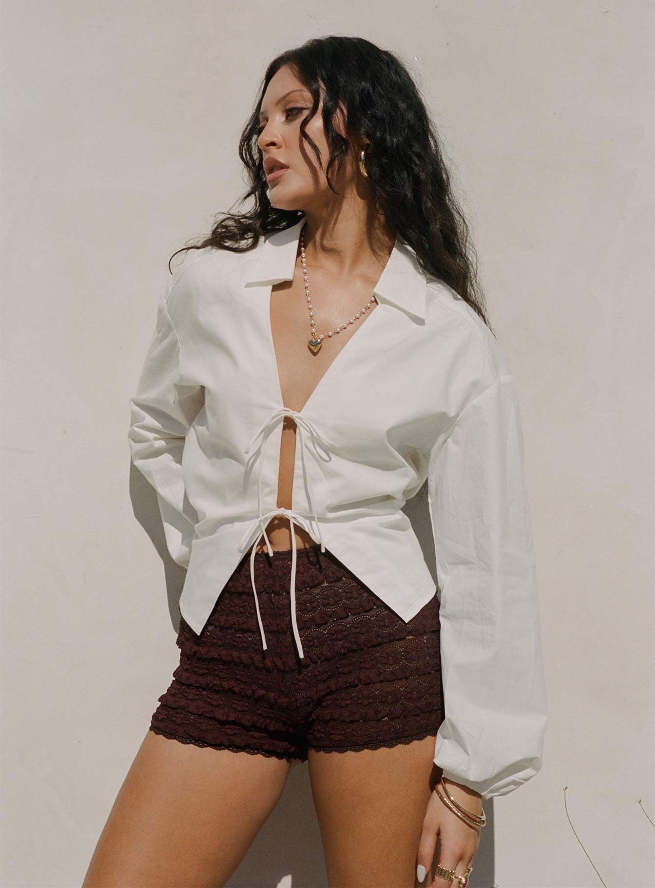 Angelis Lace Shorts Chocolate、mySite、solidvoid