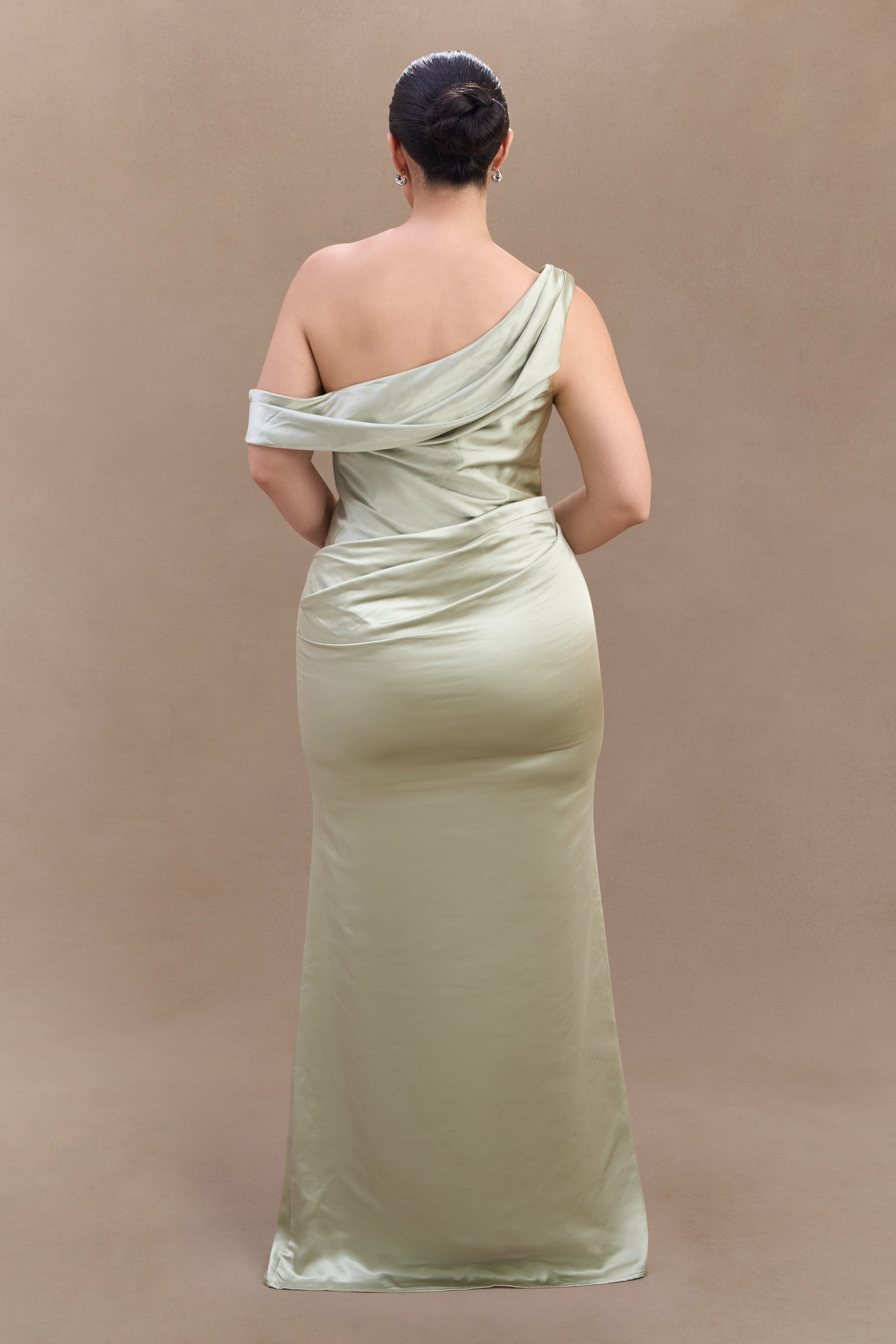 Dalia Off Shoulder Satin Maxi Dress - Sage、mySite、solidvoid