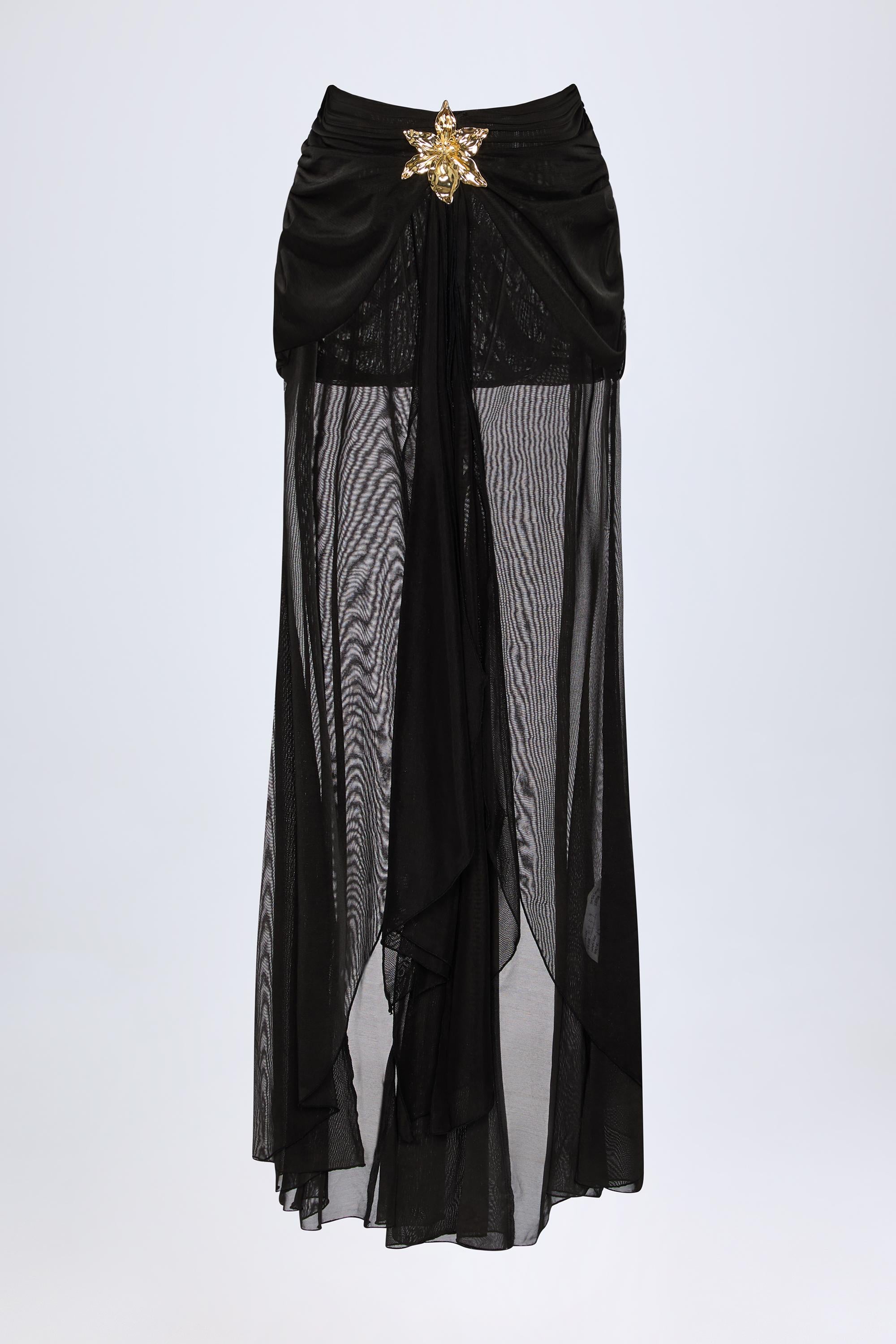  Ruched Hardware-Detail Fishtail Maxi Skirt in Black、mySite、sugarbowlscore
